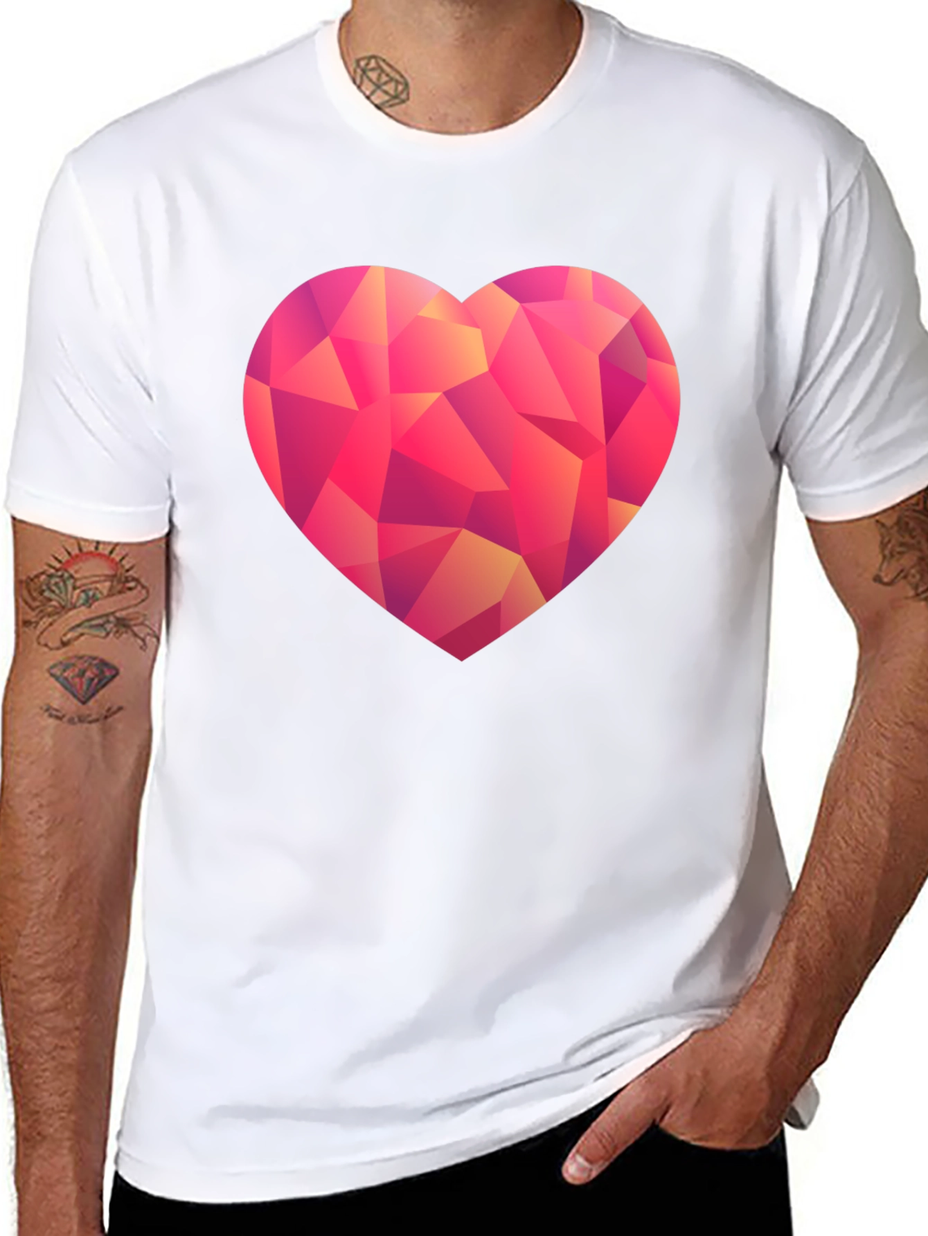 Geometric Heart Graphic Black T-Shirt