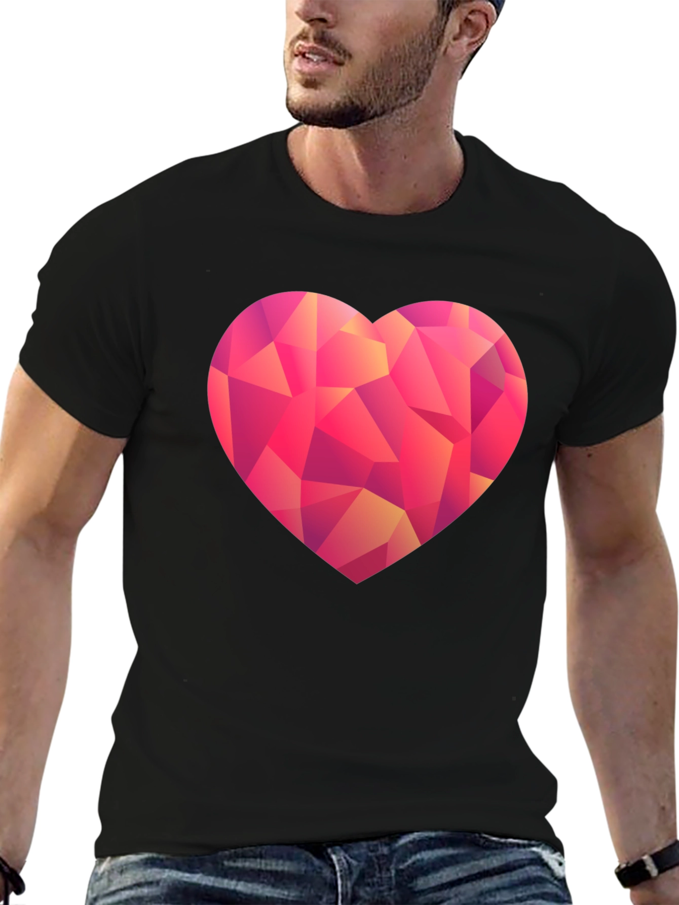 Geometric Heart Graphic Black T-Shirt