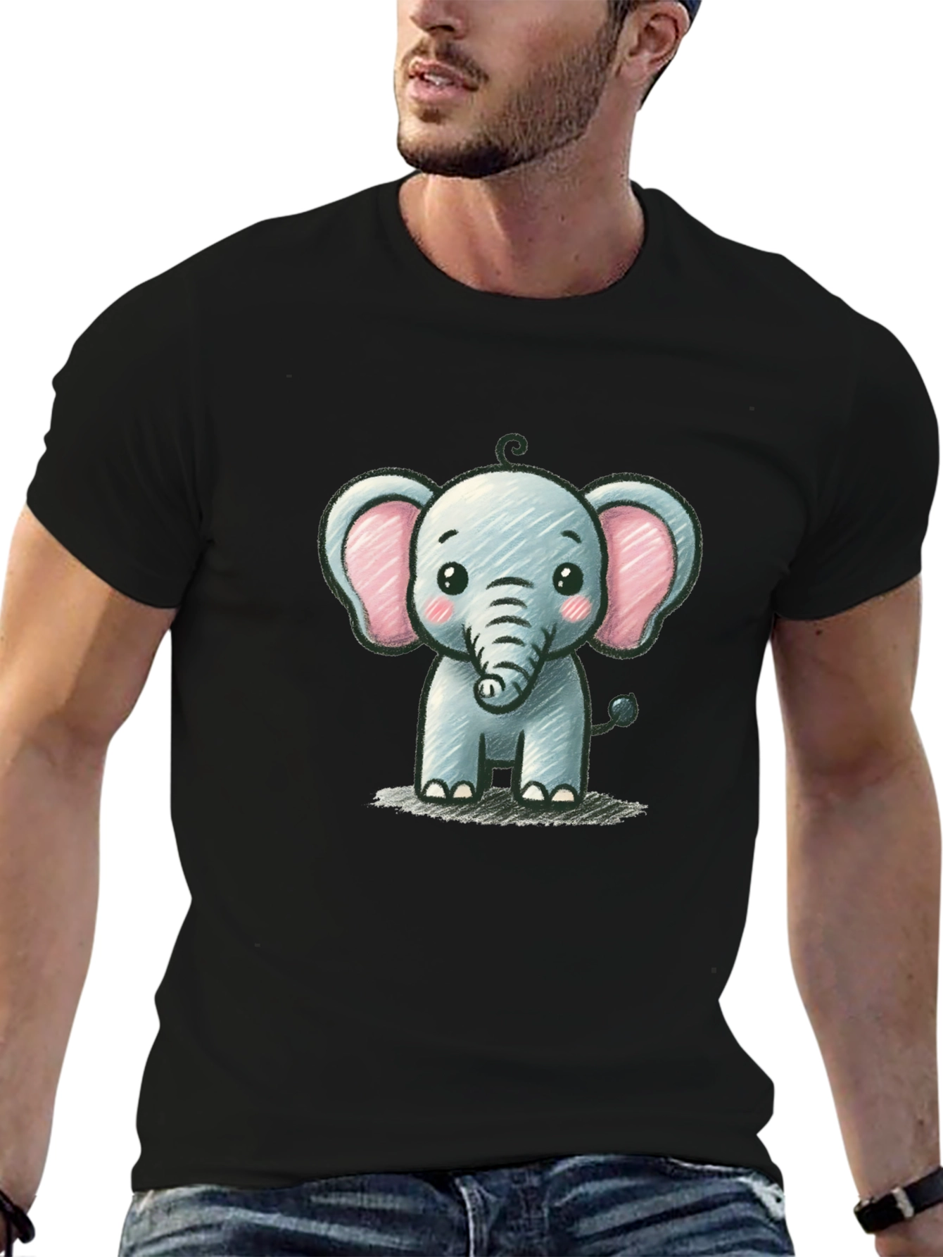 Cute Elephant Graphic Tee - Black Unisex T-Shirt