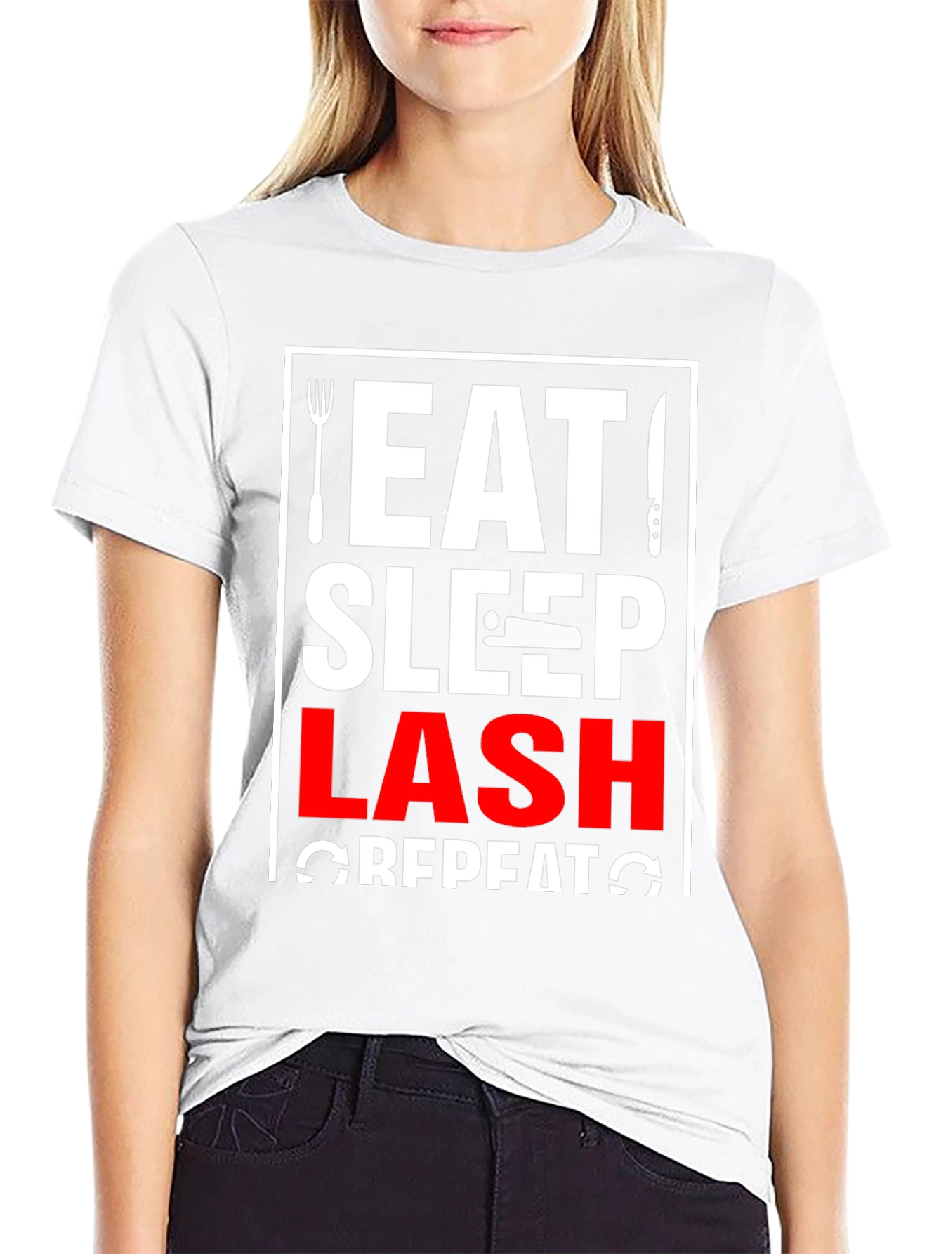 Eat Sleep Lash Repeat Black Graphic T-Shirt