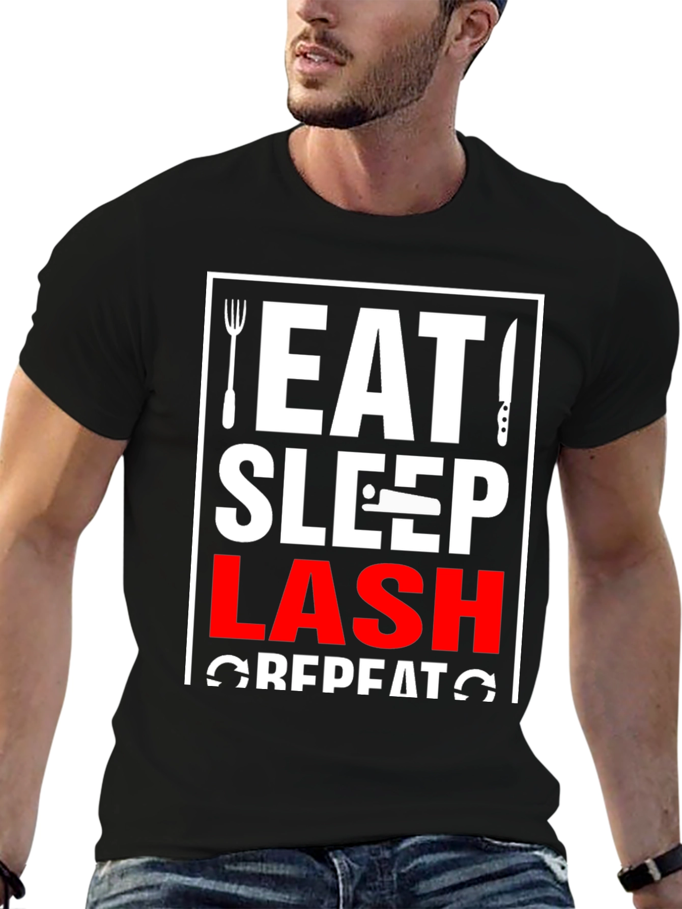 Eat Sleep Lash Repeat Black Graphic T-Shirt
