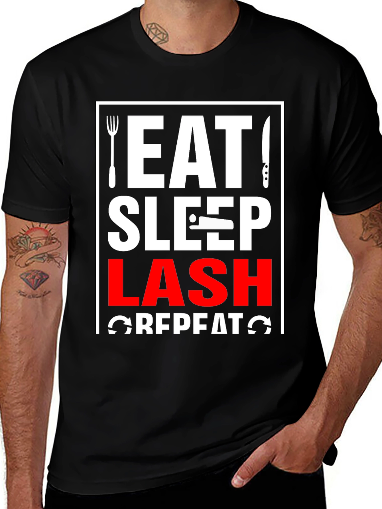 Eat Sleep Lash Repeat Black Graphic T-Shirt
