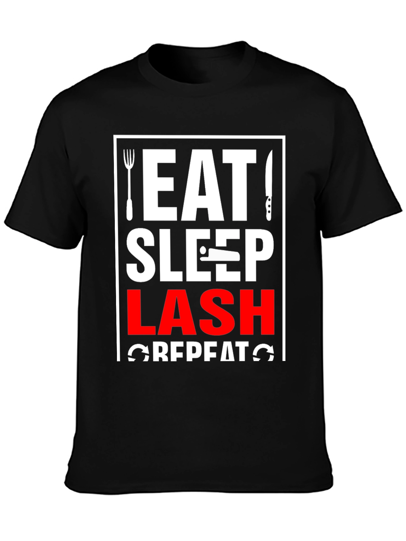 Eat Sleep Lash Repeat Black Graphic T-Shirt