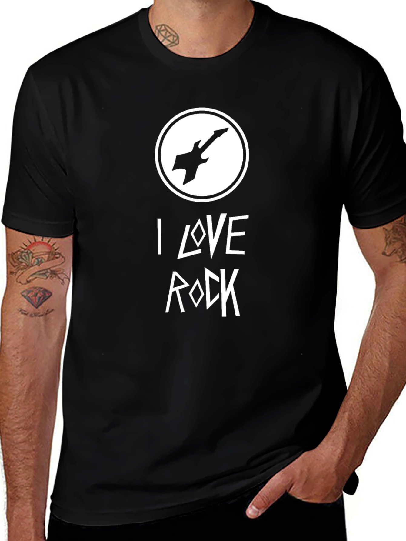 I Love Rock Guitar Graphic T-Shirt - Black