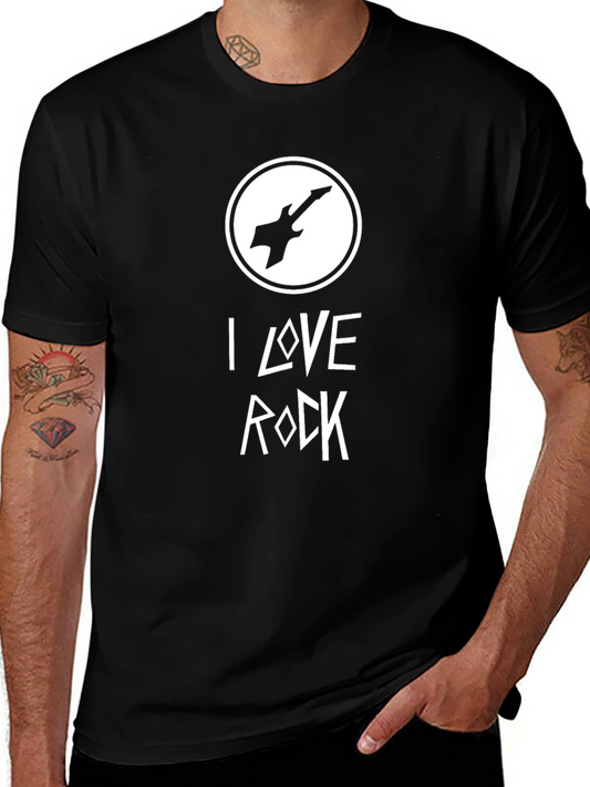 I Love Rock Guitar Graphic T-Shirt - Black
