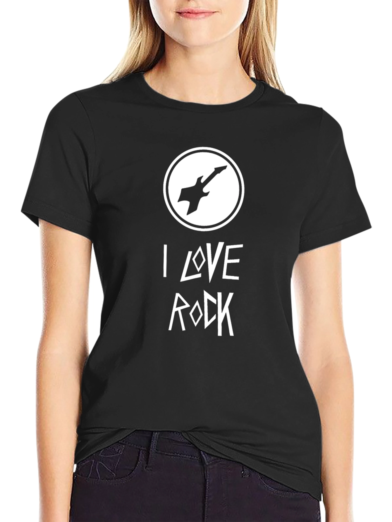 I Love Rock Guitar Graphic T-Shirt - Black