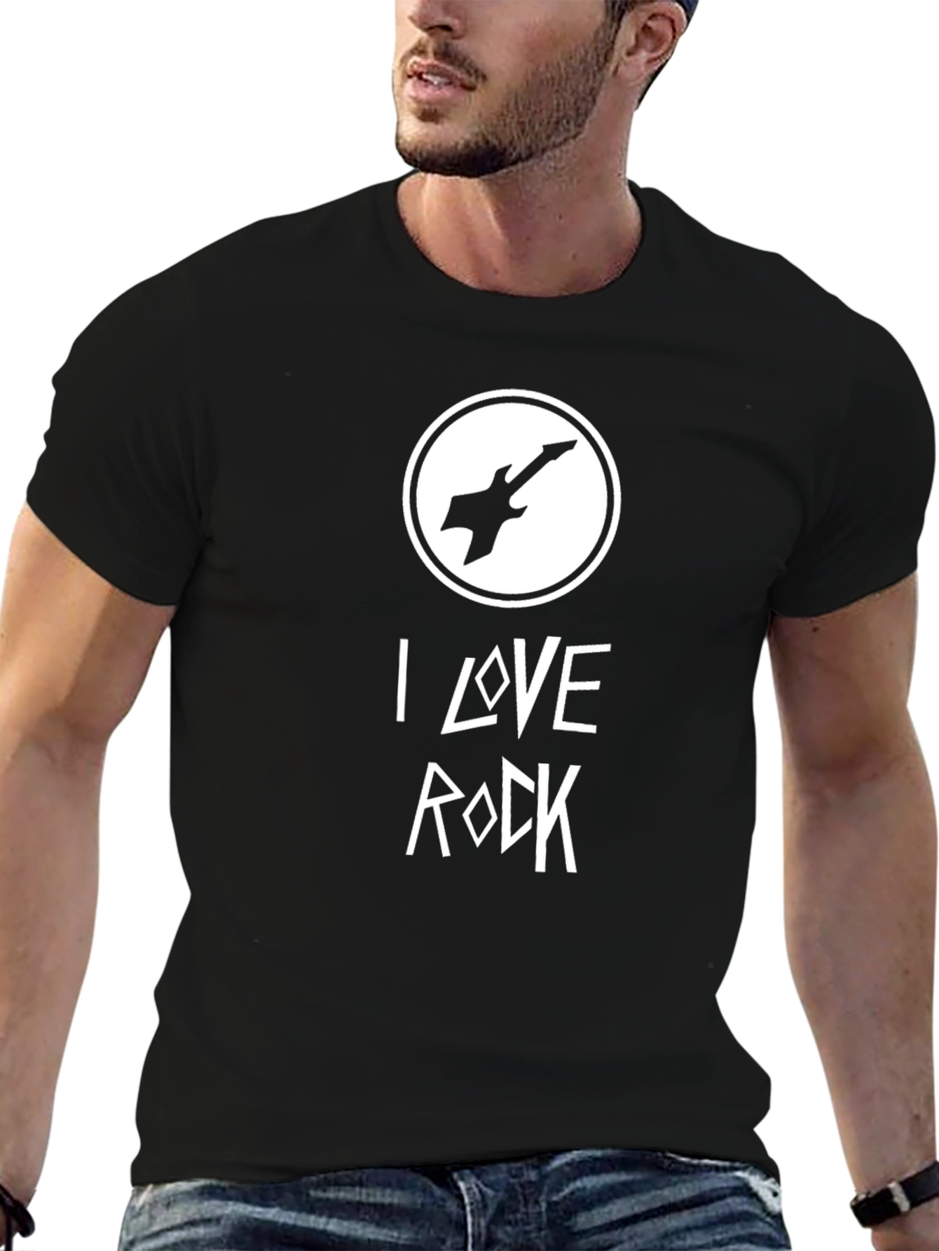 I Love Rock Guitar Graphic T-Shirt - Black
