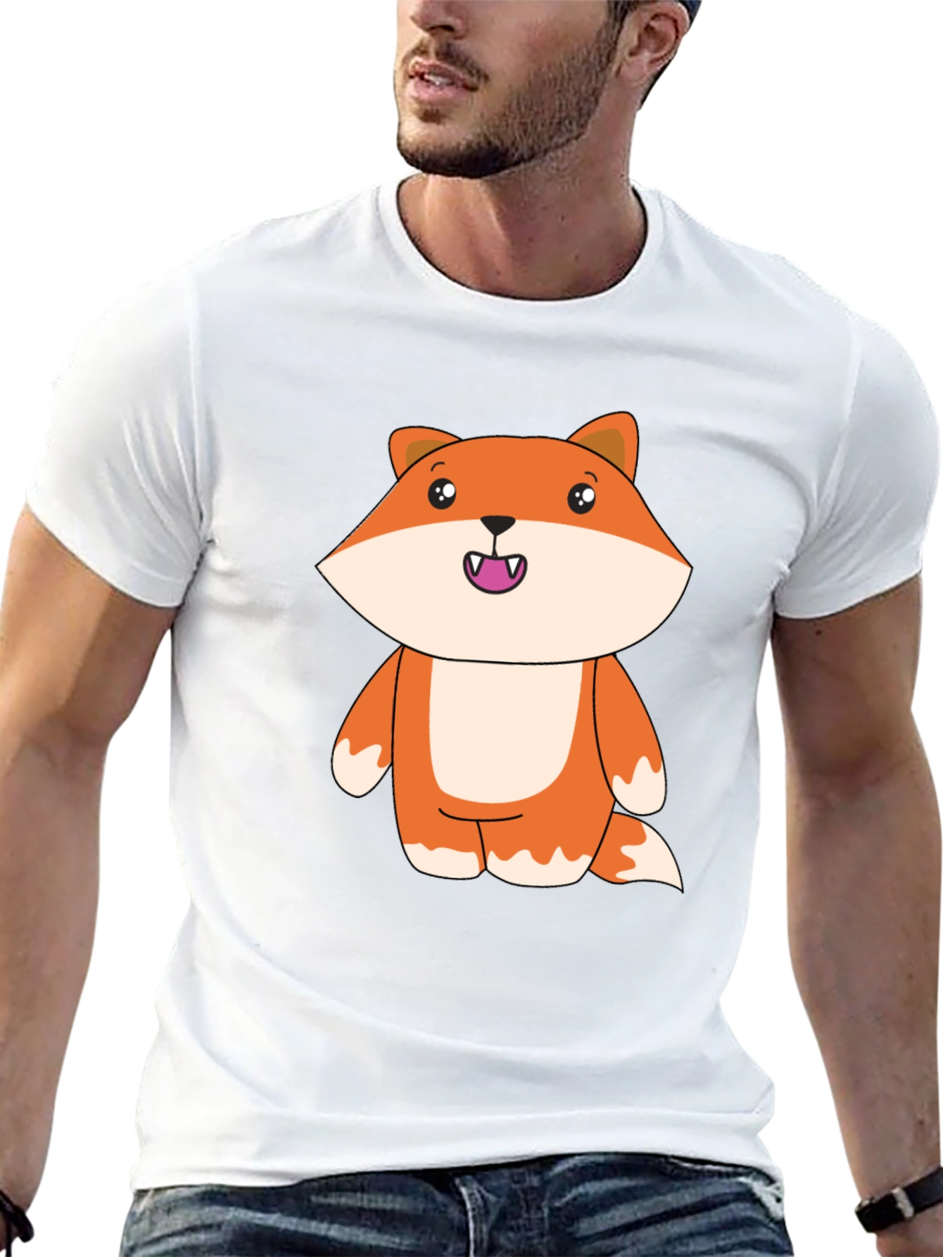 Cute Cartoon Fox Black T-Shirt