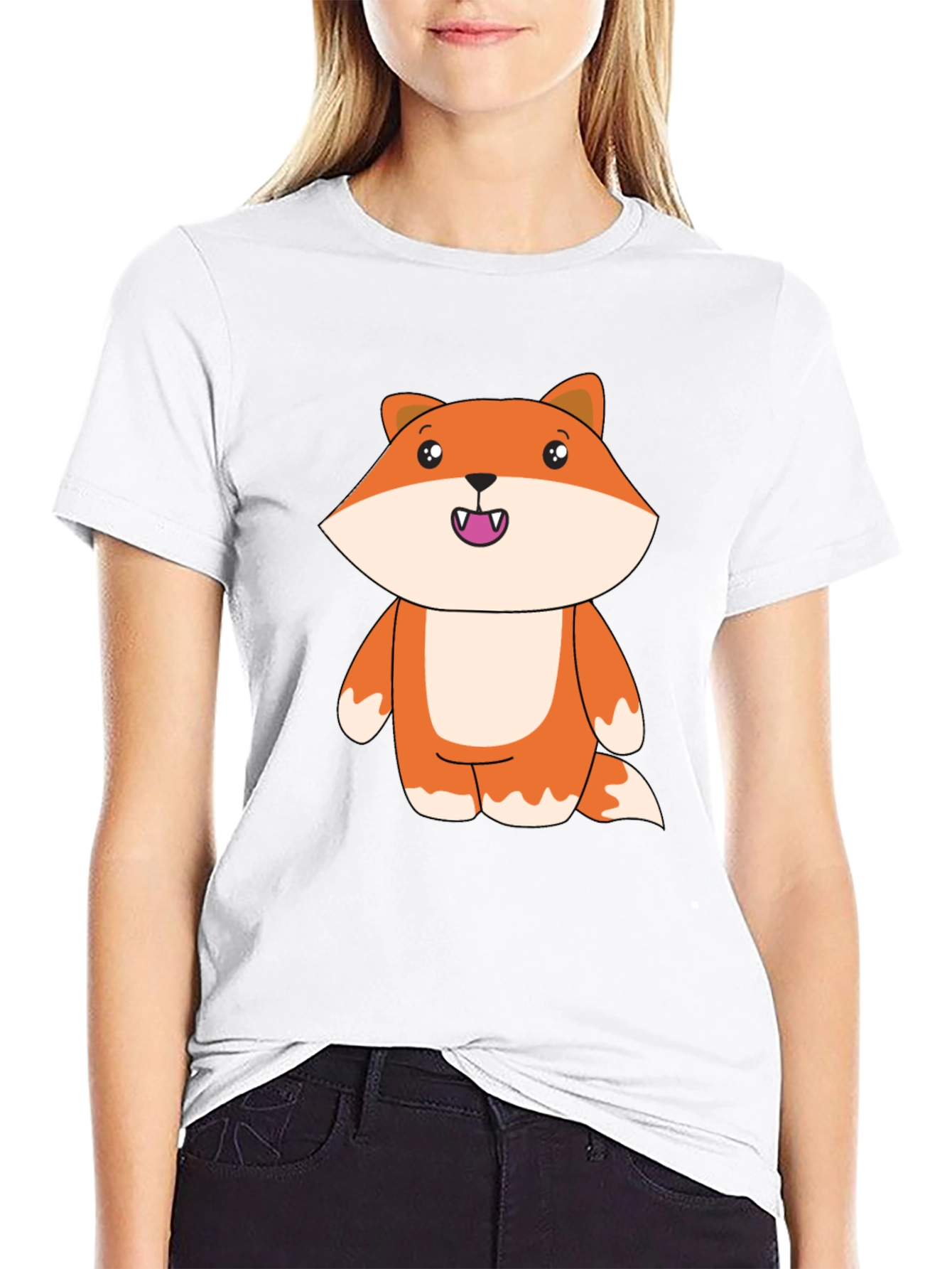 Cute Cartoon Fox Black T-Shirt