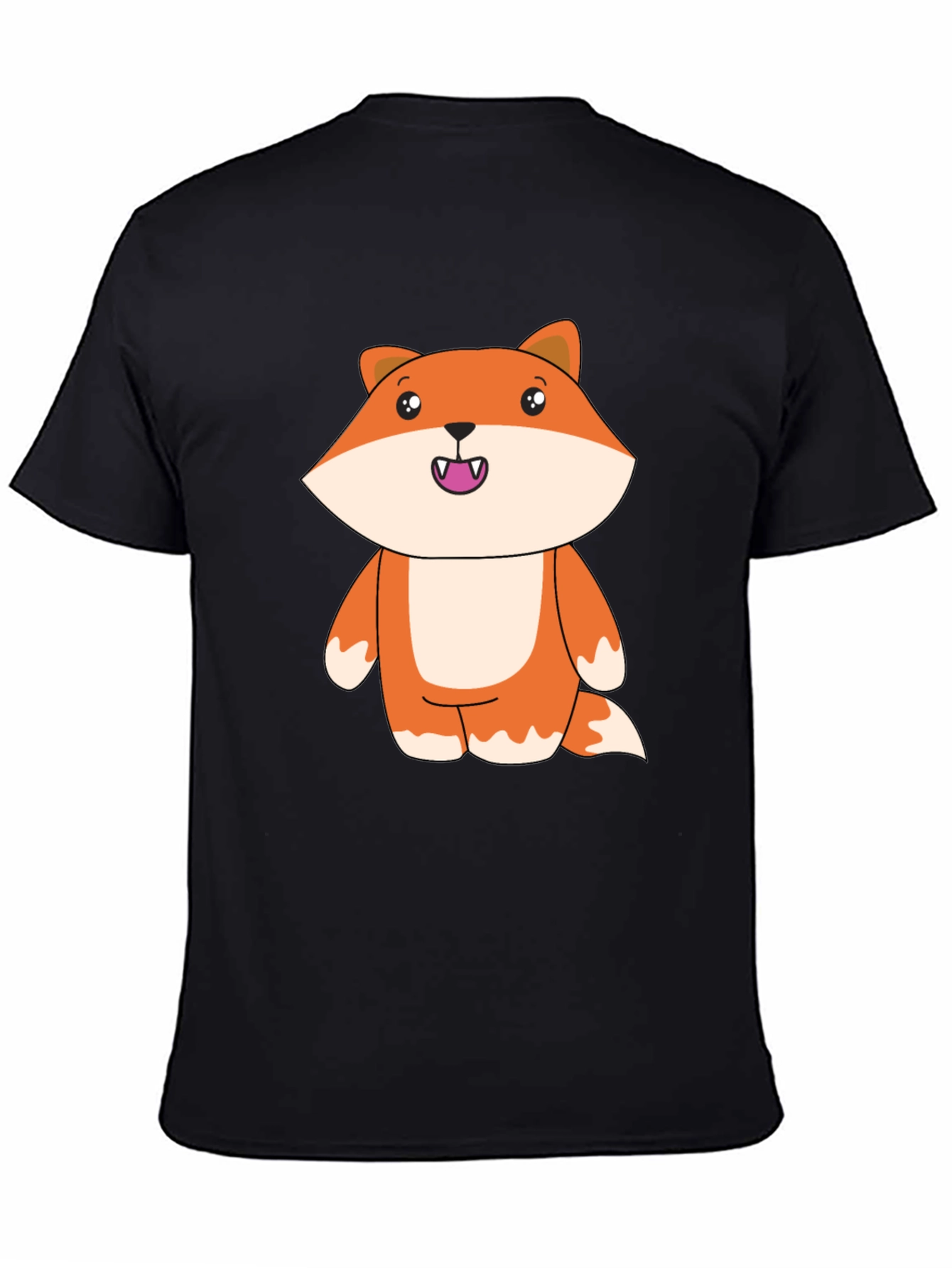 Cute Cartoon Fox Black T-Shirt