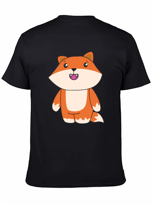 Cute Cartoon Fox Black T-Shirt