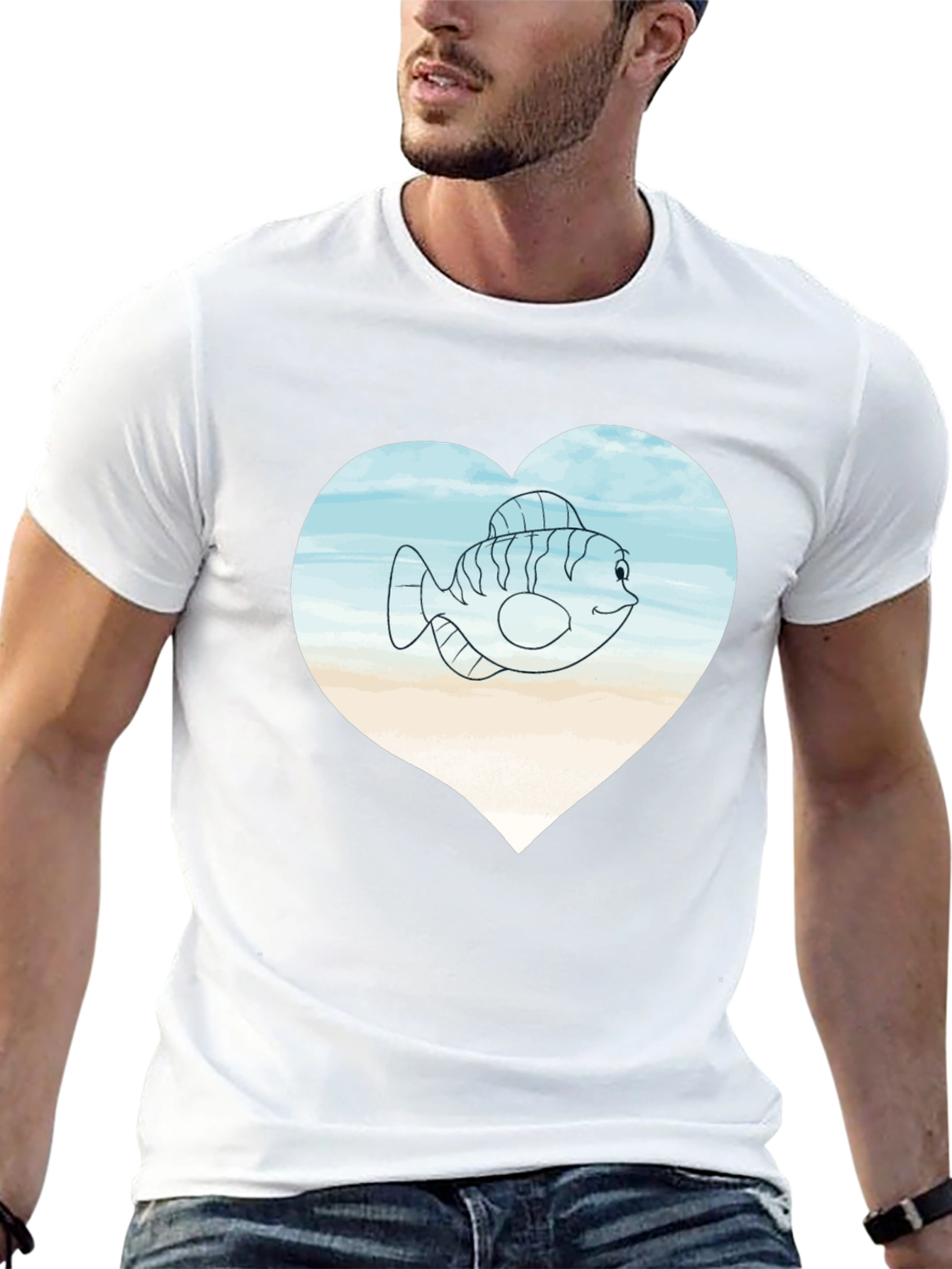 Fish Heart Graphic Tee -  Mens Black T-Shirt