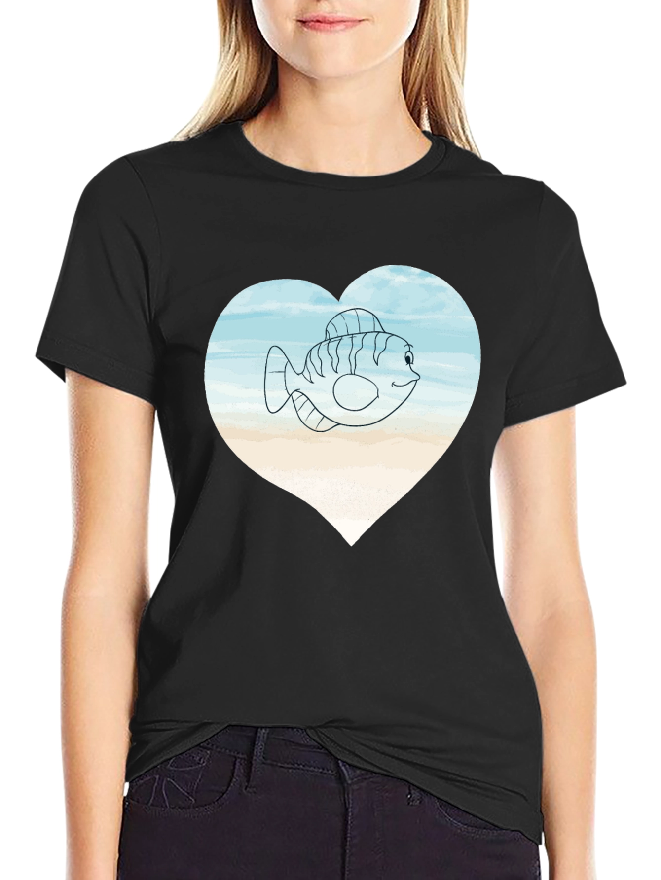 Fish Heart Graphic Tee -  Mens Black T-Shirt