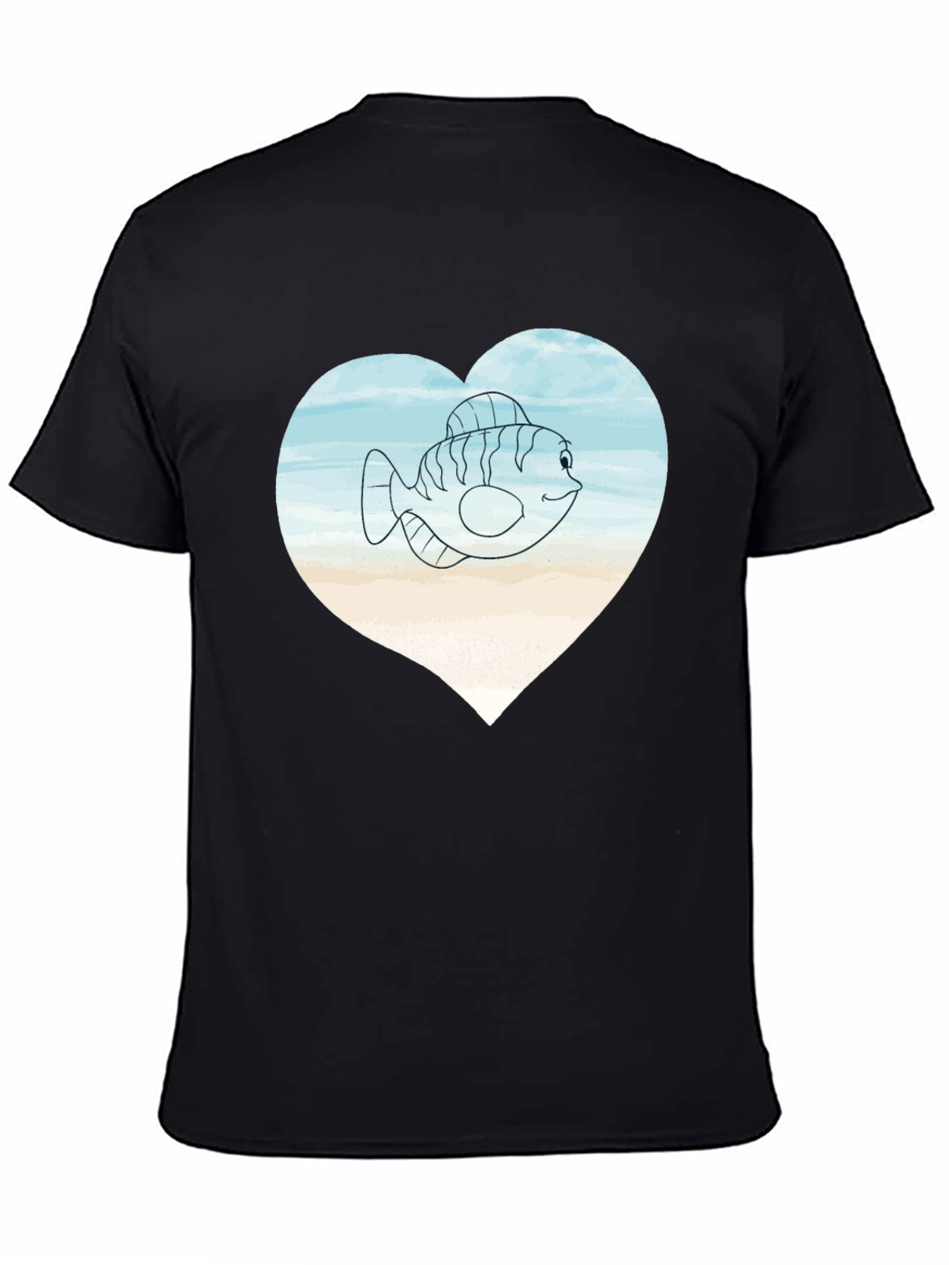 Fish Heart Graphic Tee -  Mens Black T-Shirt
