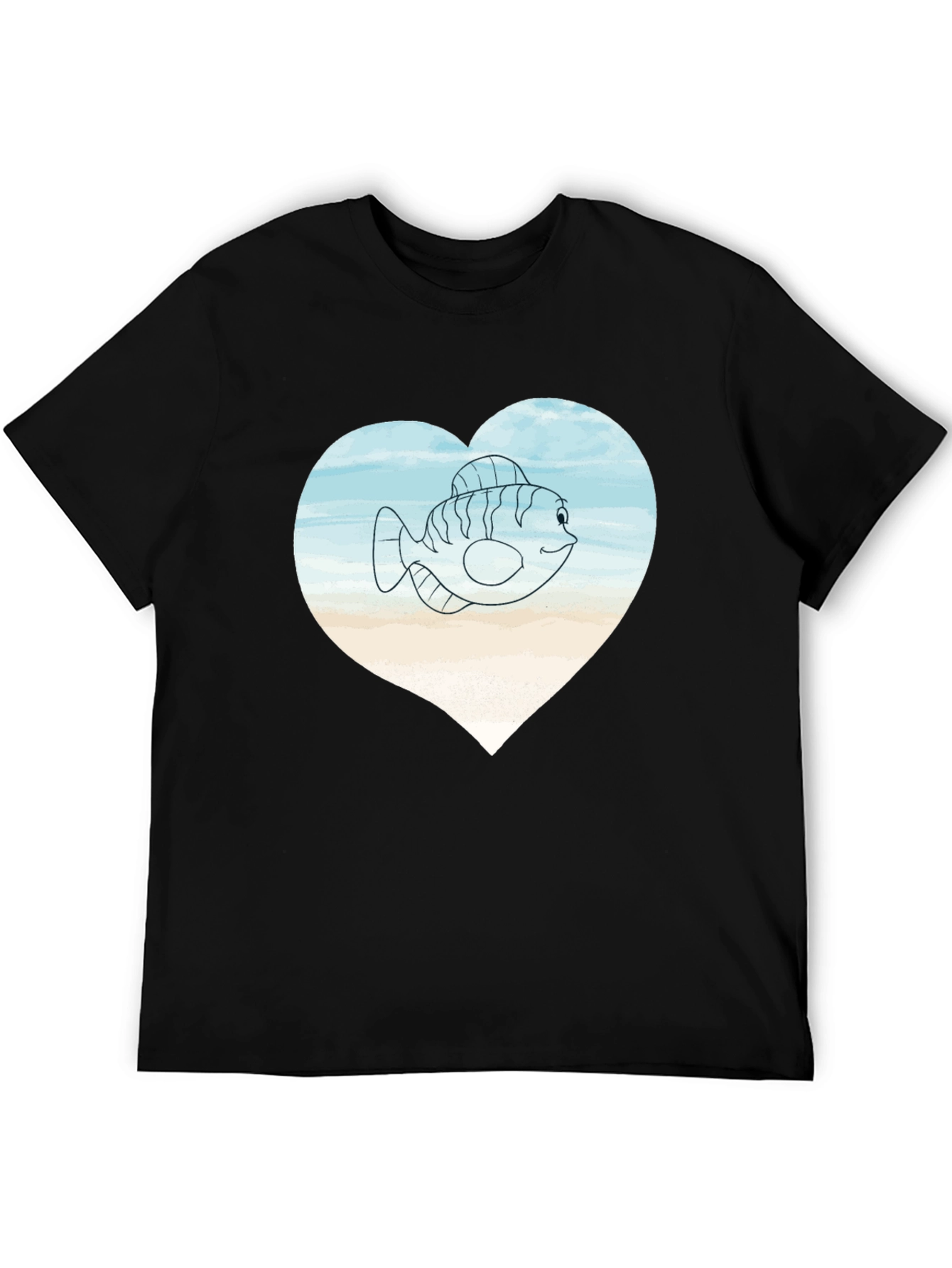 Fish Heart Graphic Tee -  Mens Black T-Shirt
