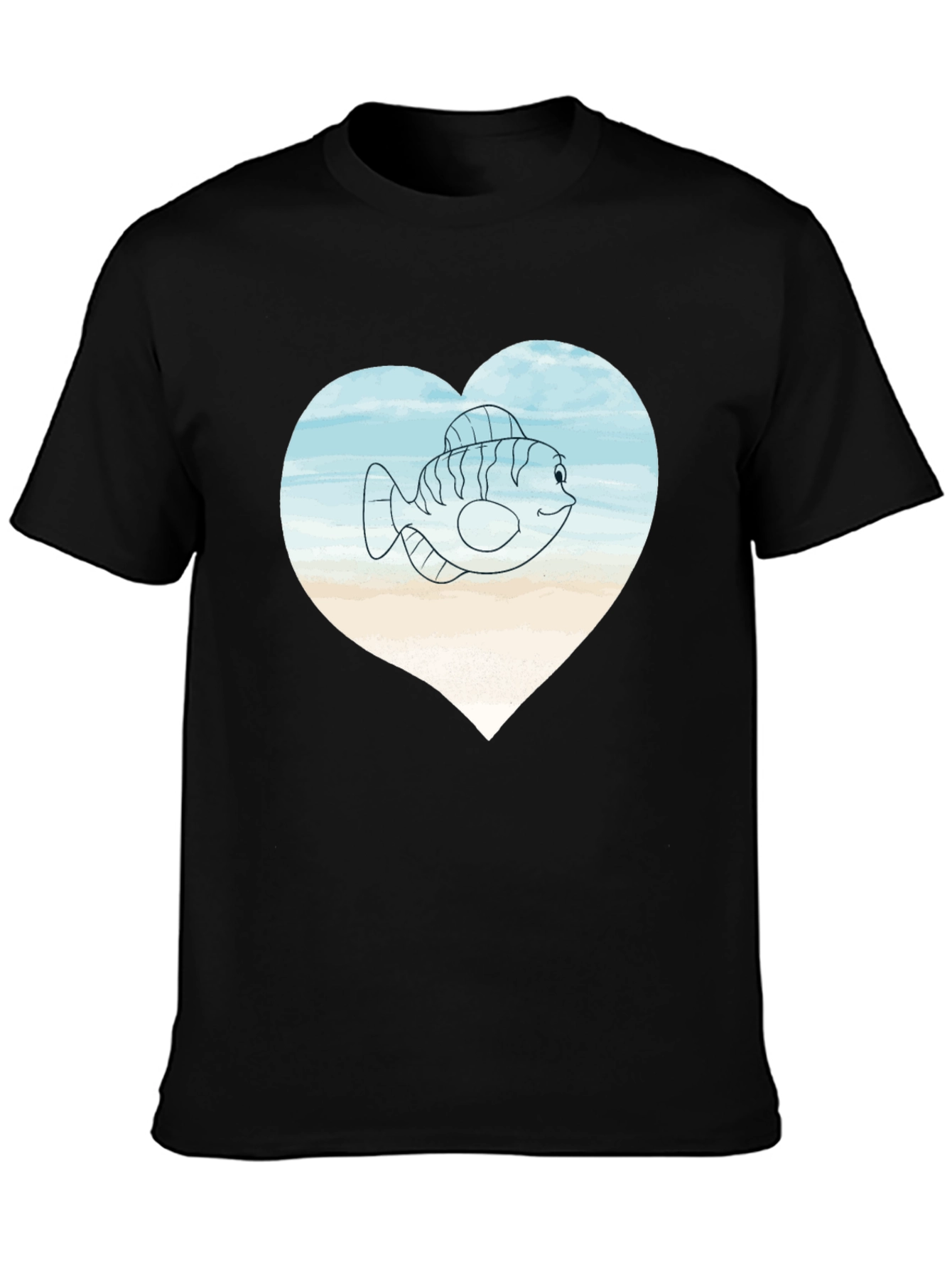 Fish Heart Graphic Tee -  Mens Black T-Shirt