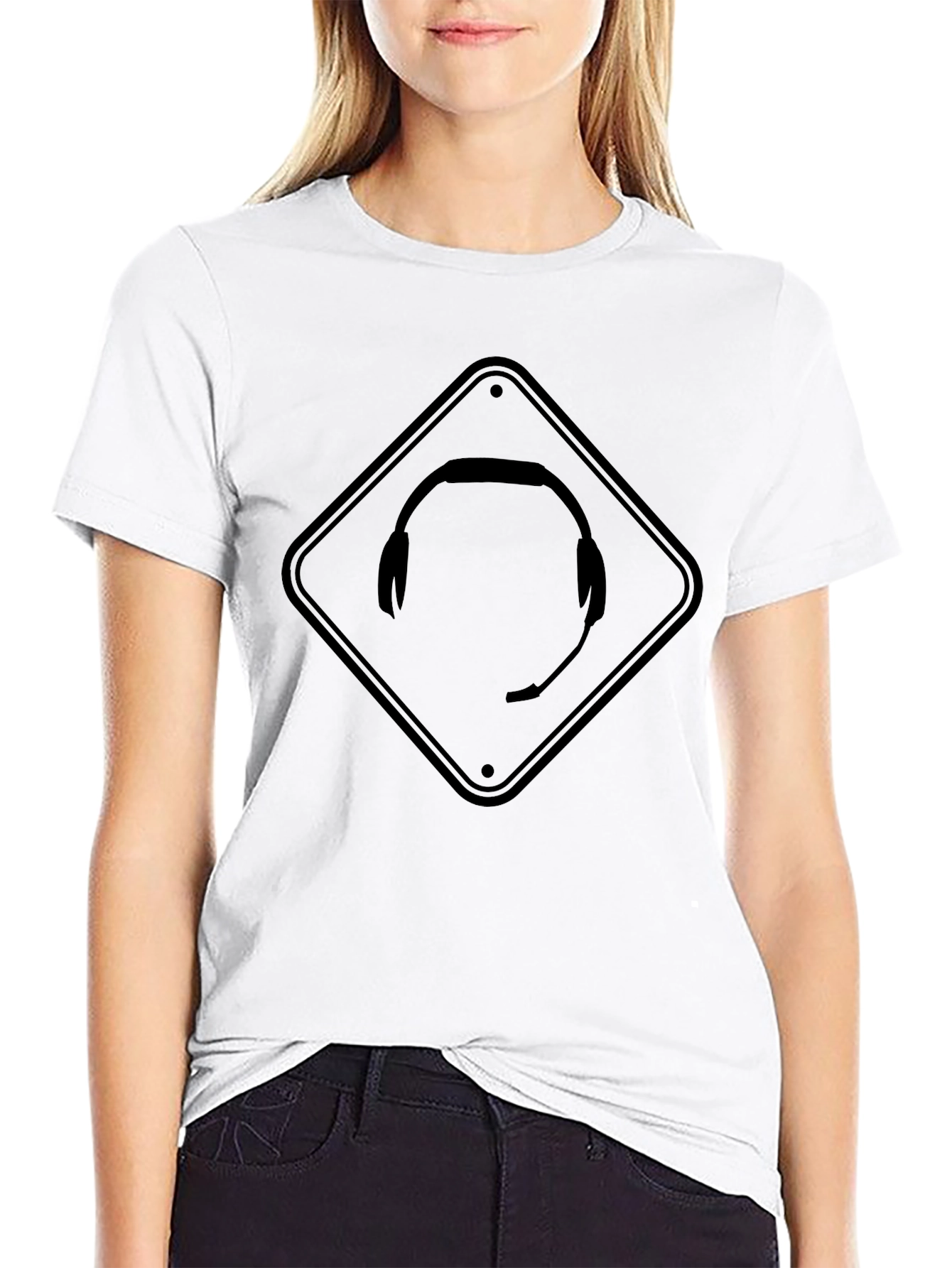 Gamer Headset Caution Sign Black T-Shirt