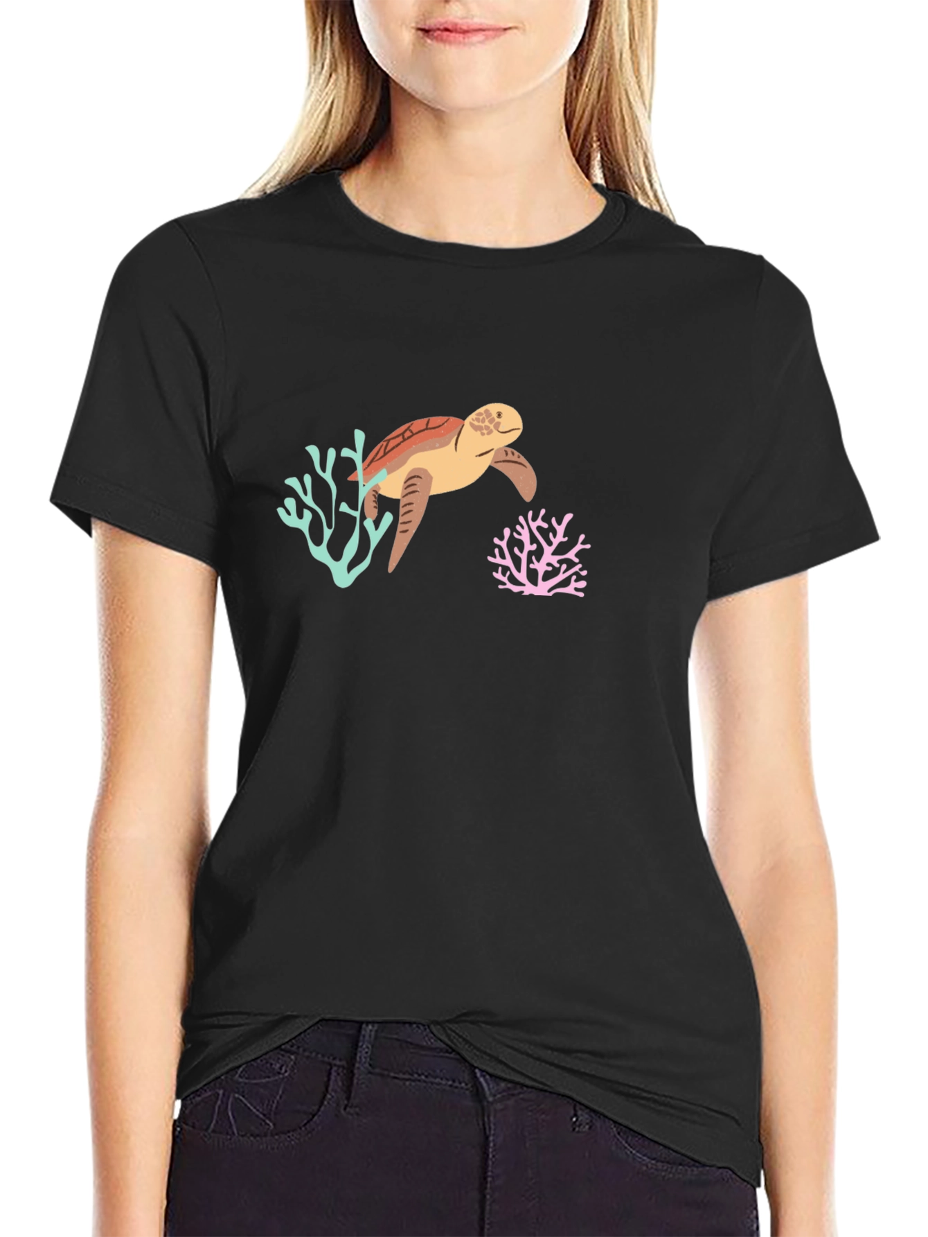 Sea Turtle Graphic Tee - Black Cotton Blend