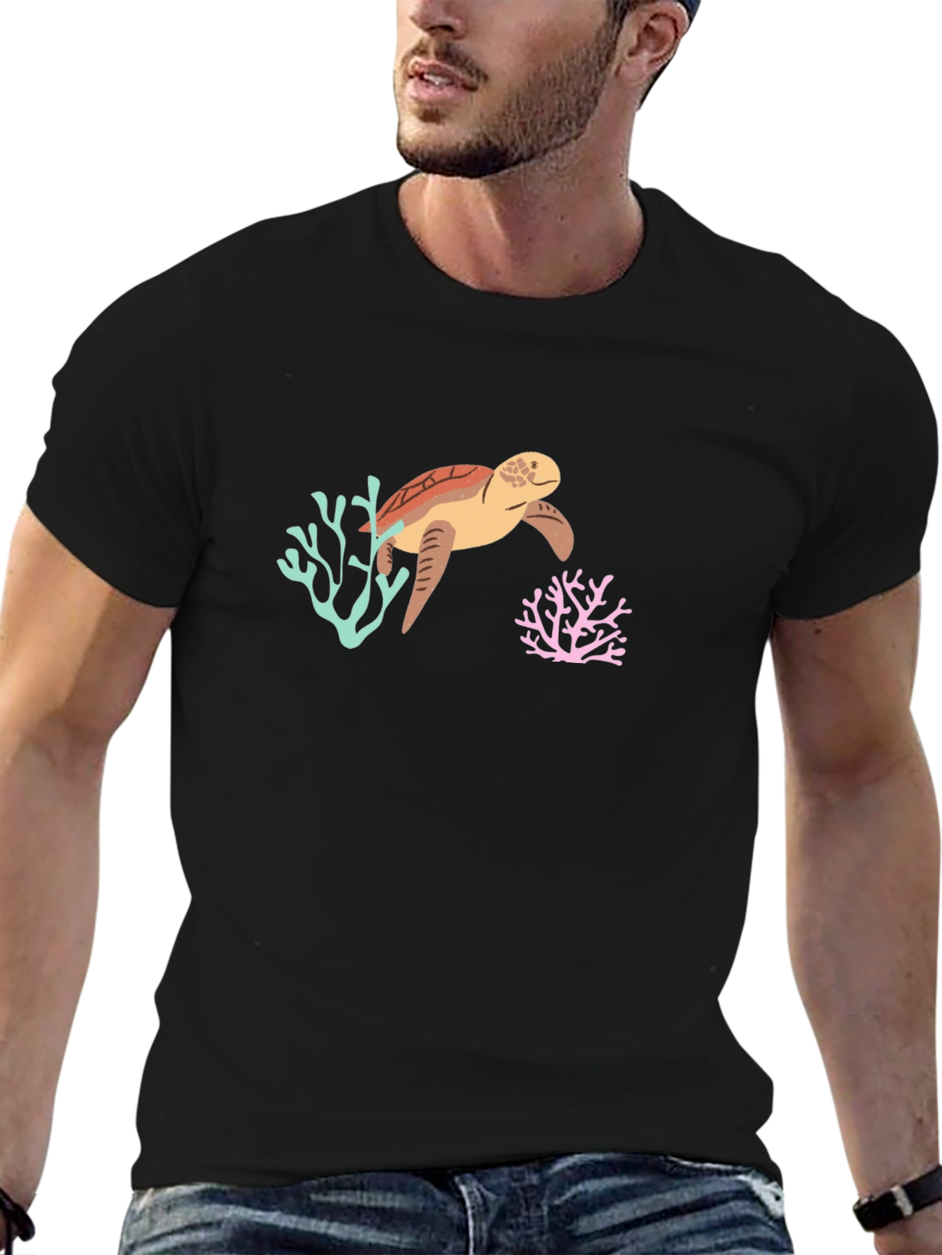 Sea Turtle Graphic Tee - Black Cotton Blend