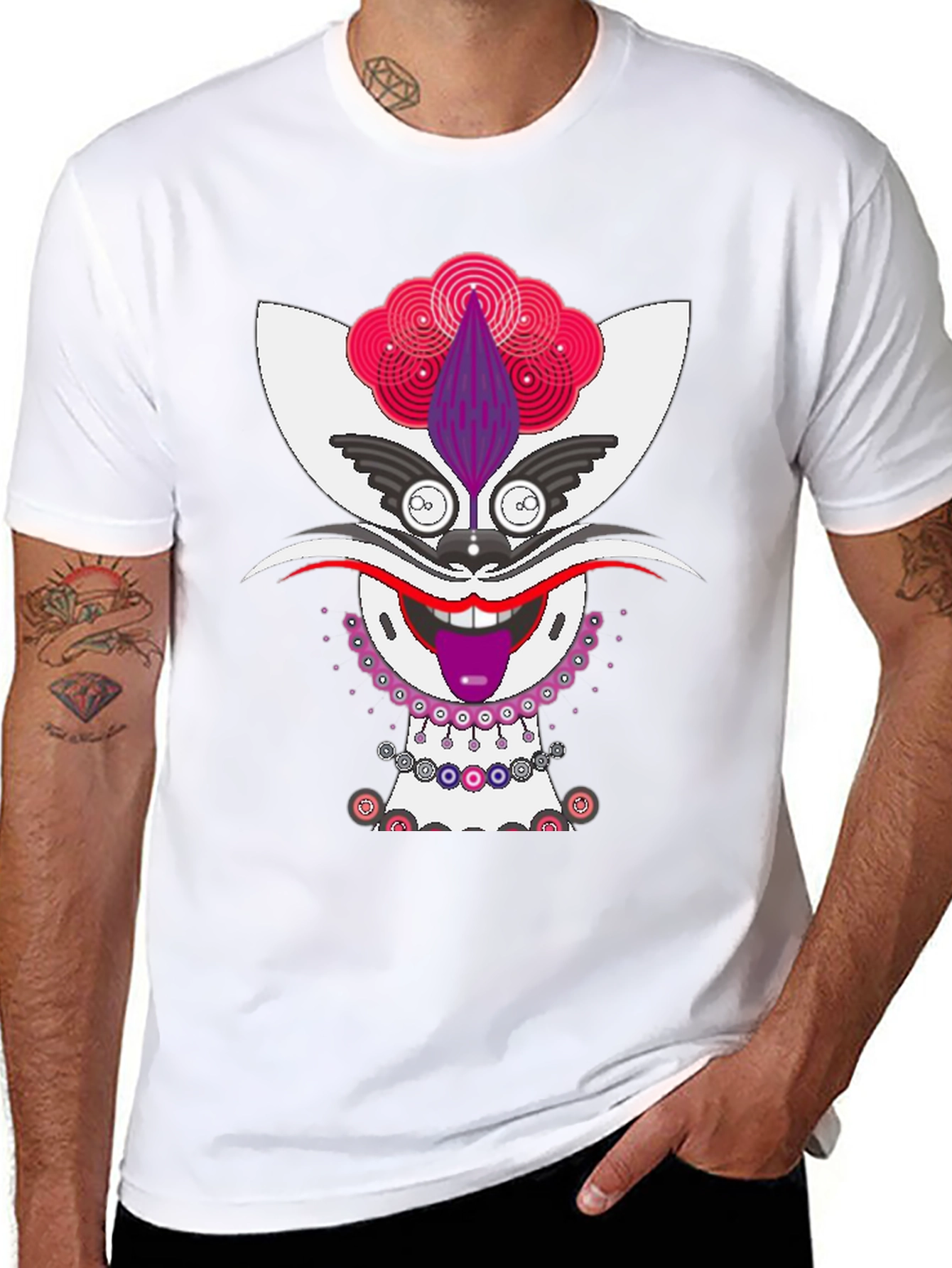 Whimsical Cat Graphic Tee - Unique Mens Black T-Shirt