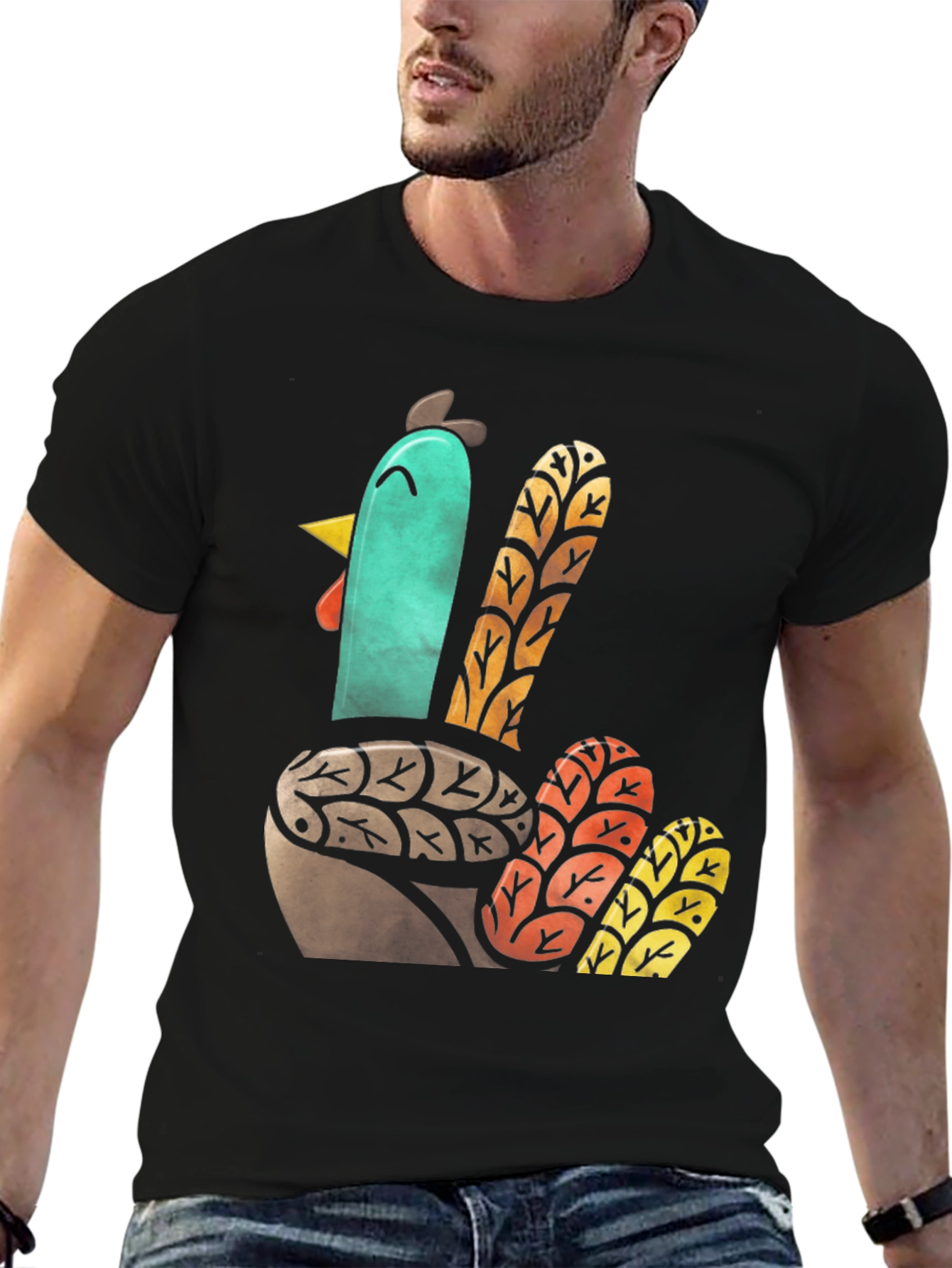 Thanksgiving Turkey Graphic Tee - Black Cotton T-Shirt