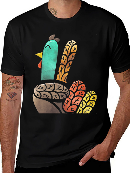 Thanksgiving Turkey Graphic Tee - Black Cotton T-Shirt