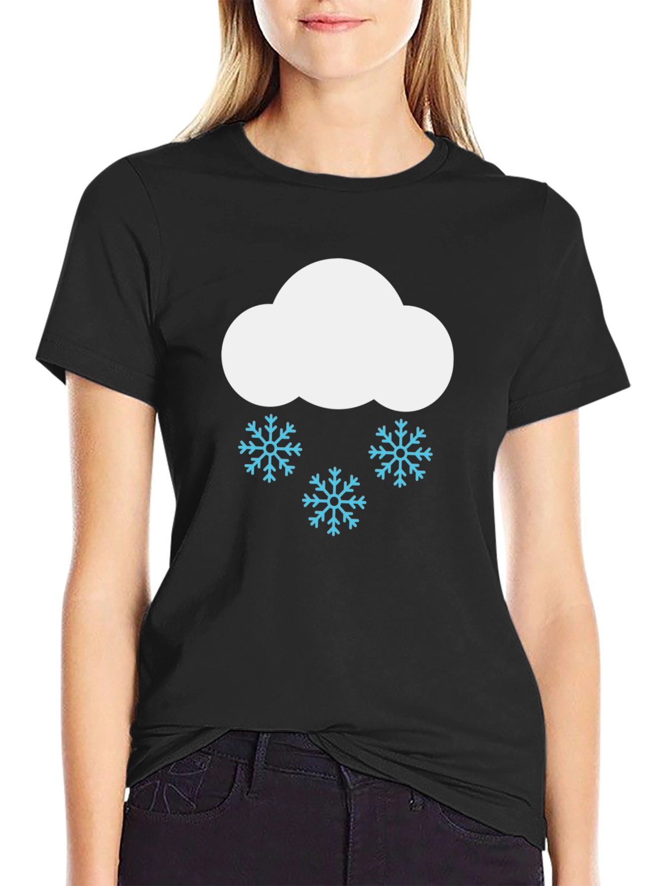 Snowy Cloud Graphic T-Shirt - Black Cotton Tee