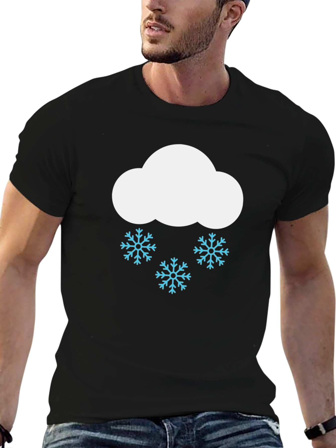 Snowy Cloud Graphic T-Shirt - Black Cotton Tee