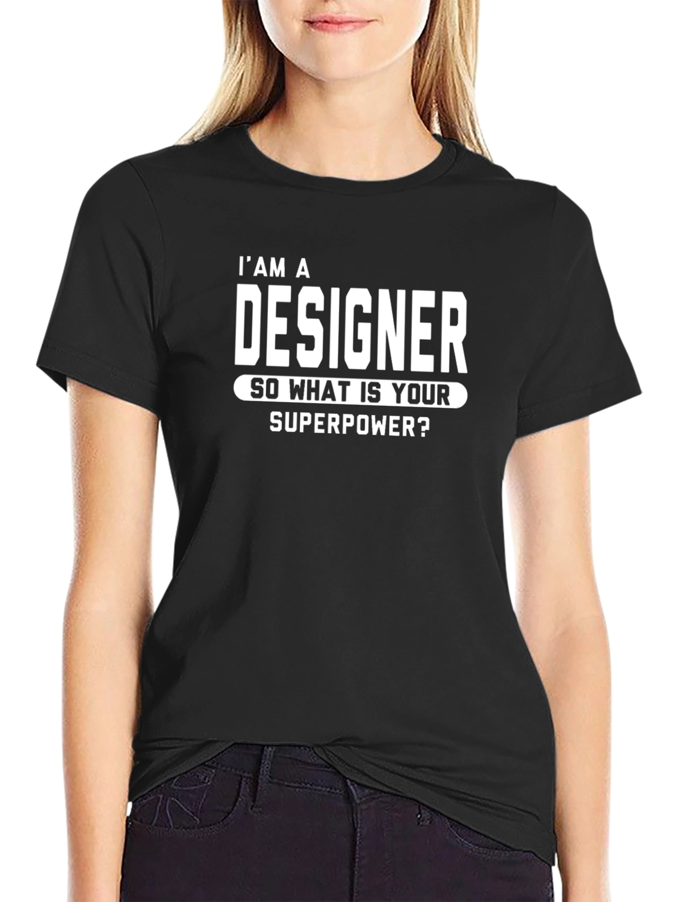 Designer Superpower Graphic Tee - Black Cotton Casual T-Shirt