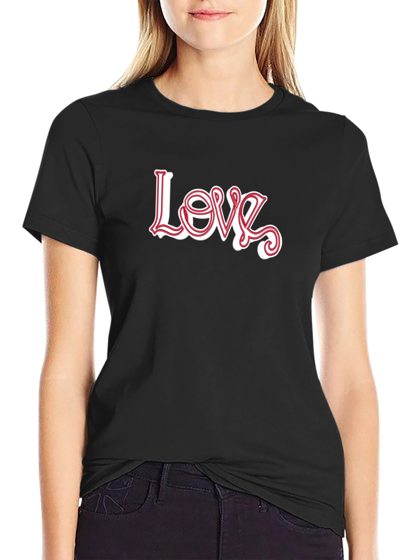 Stylish Love Graphic Print Black T-Shirt