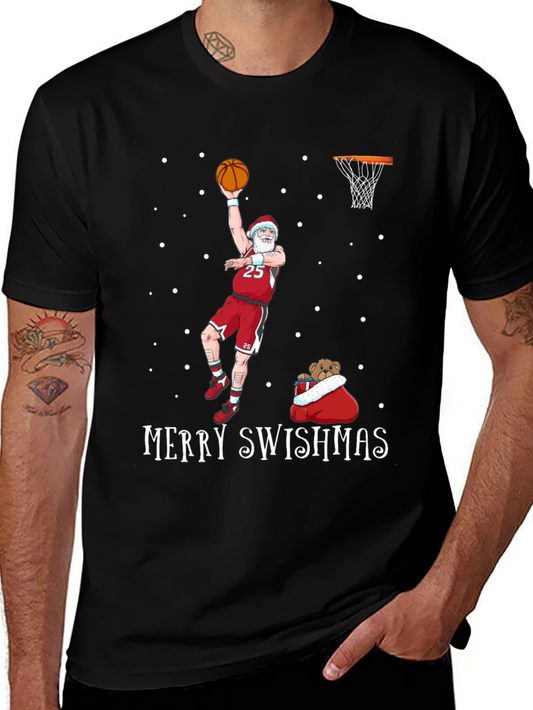 Merry Swishmas Santa Basketball Graphic T-Shirt