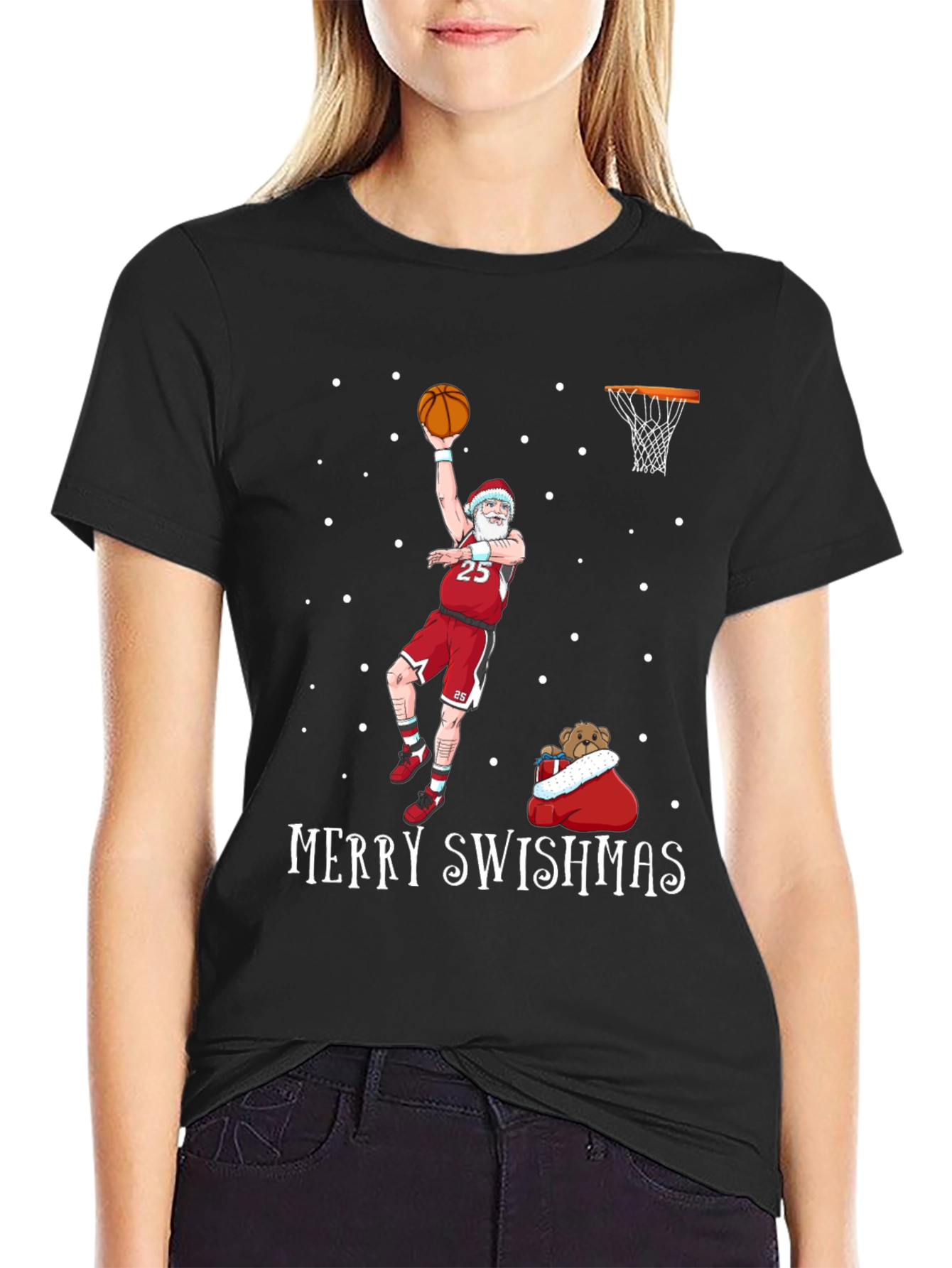 Merry Swishmas Santa Basketball Graphic T-Shirt