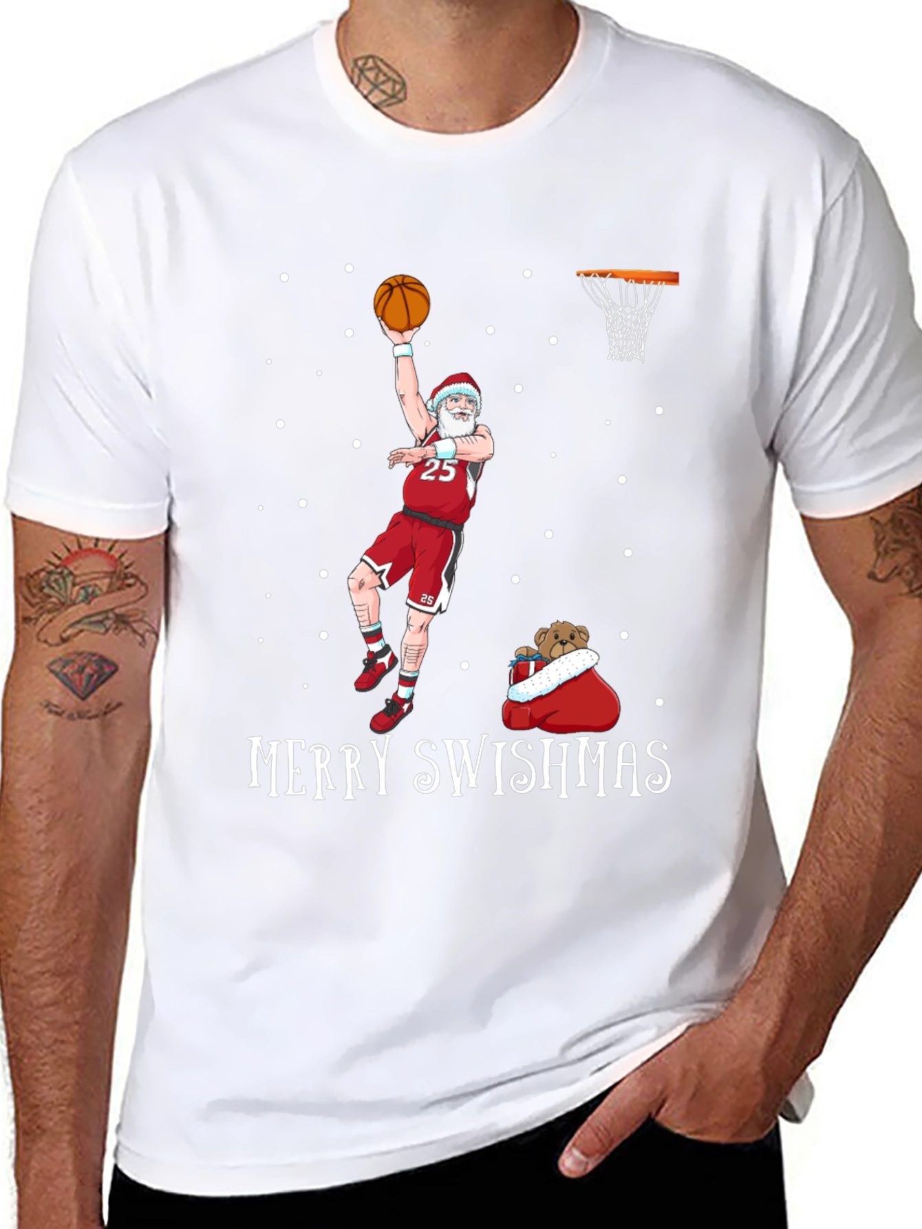 Merry Swishmas Santa Basketball Graphic T-Shirt
