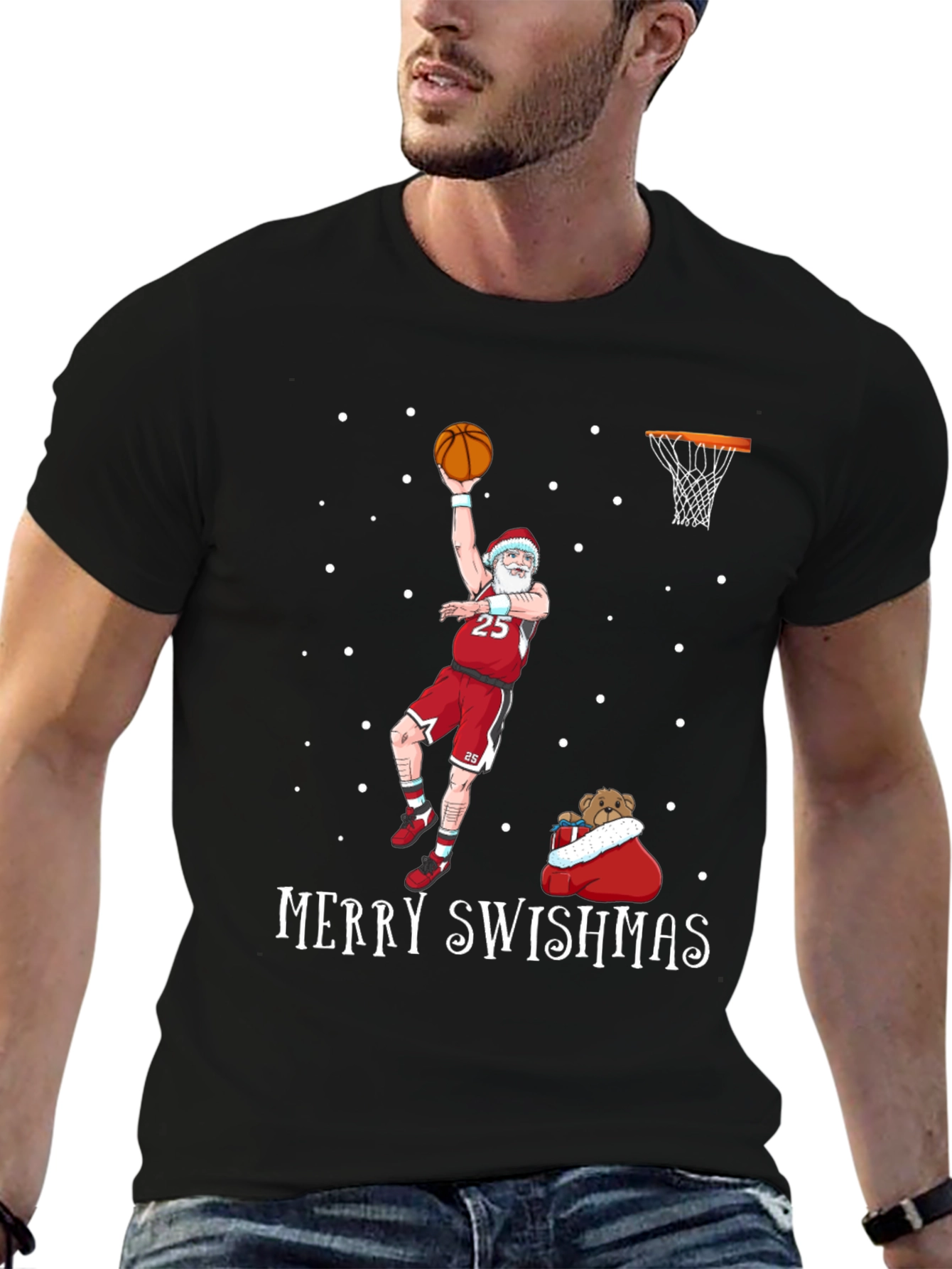 Merry Swishmas Santa Basketball Graphic T-Shirt