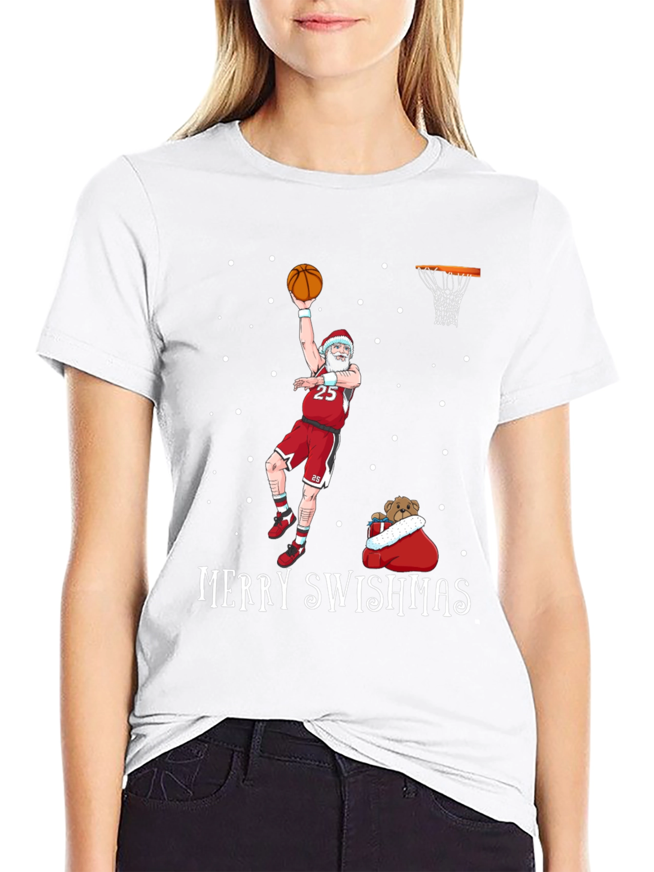 Merry Swishmas Santa Basketball Graphic T-Shirt