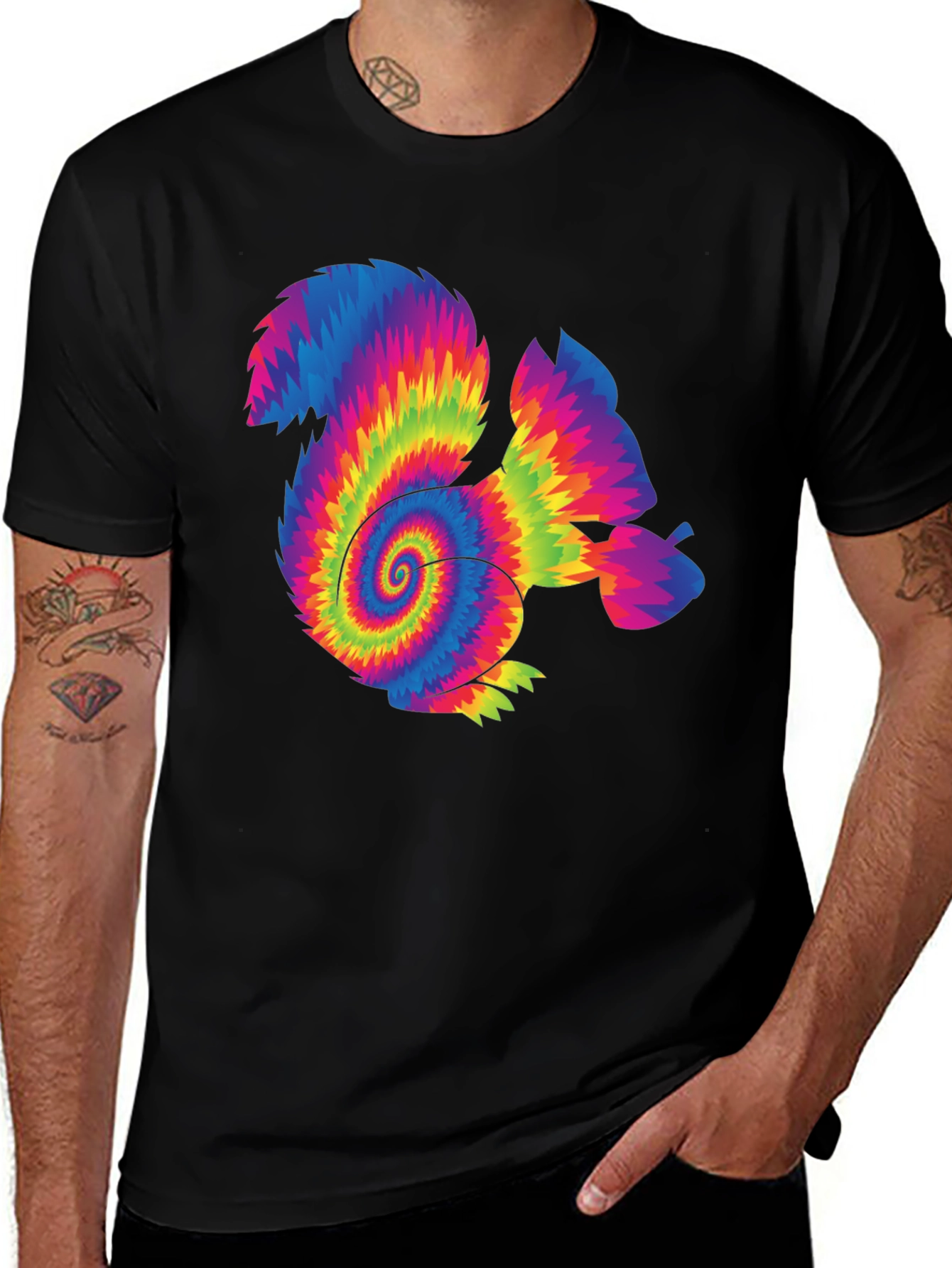 Psychedelic Tie-Dye Squirrel Graphic T-Shirt