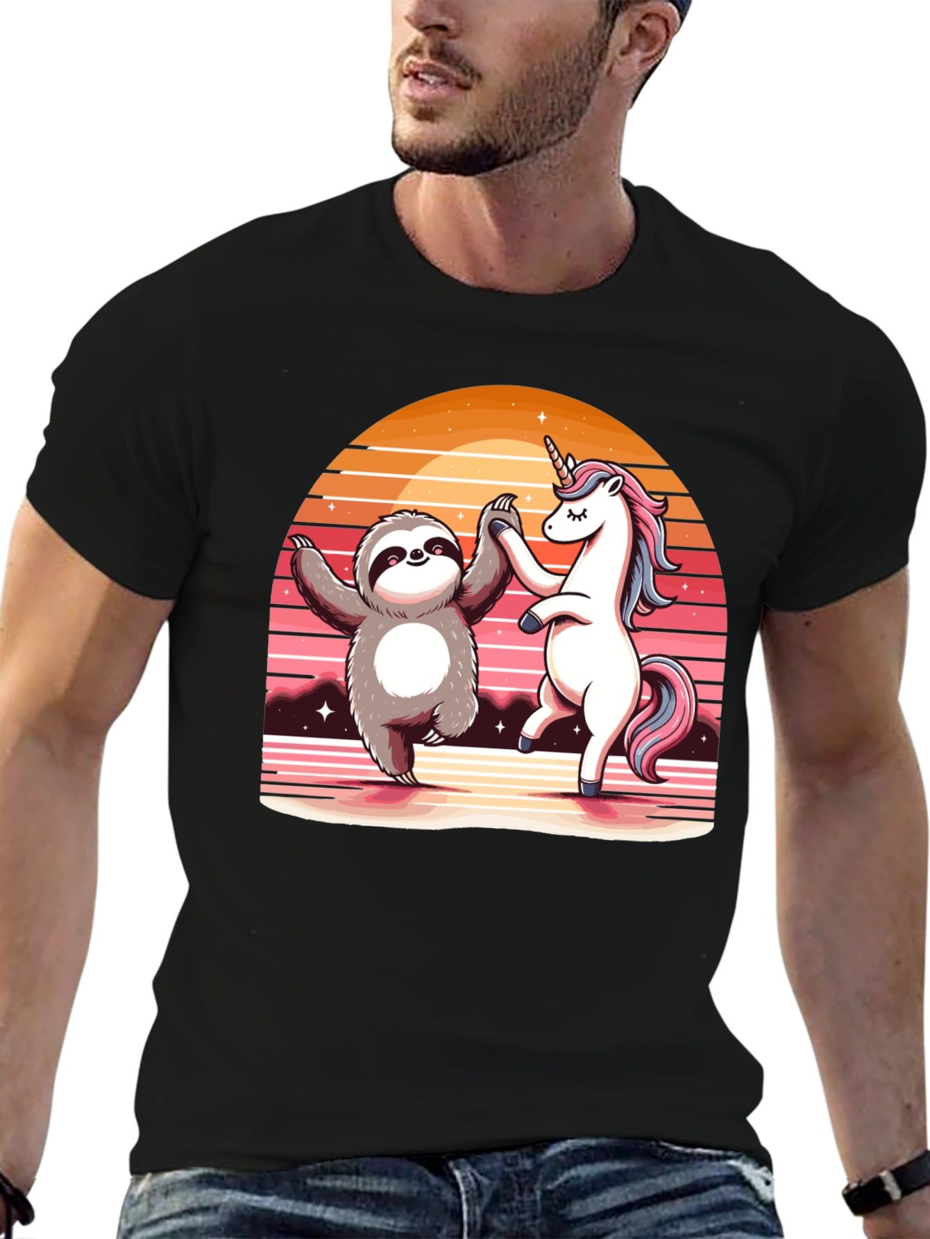 Sloth & Unicorn Dance Black T-Shirt
