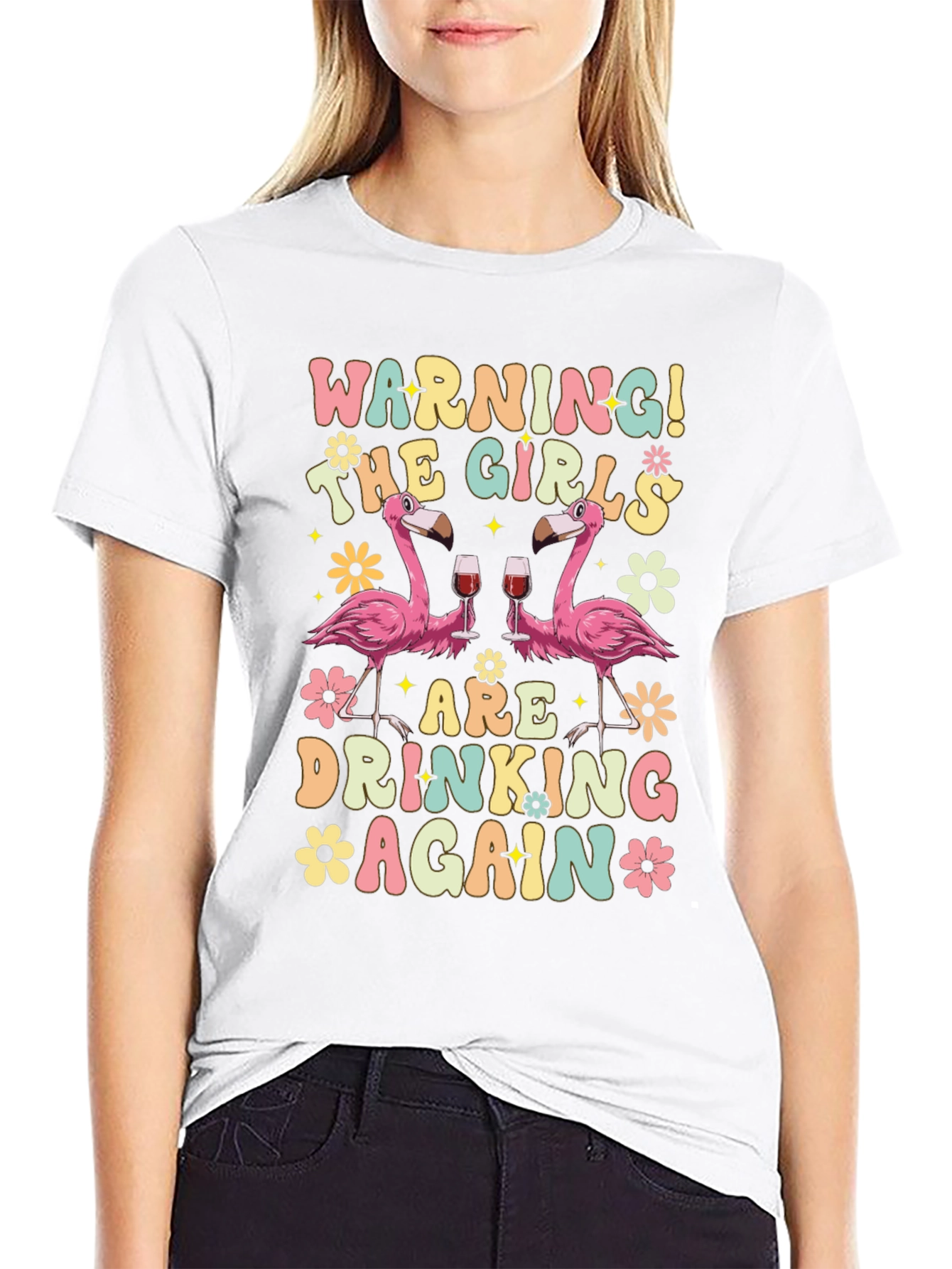 Warning! Girls Drinking Again Flamingo T-Shirt