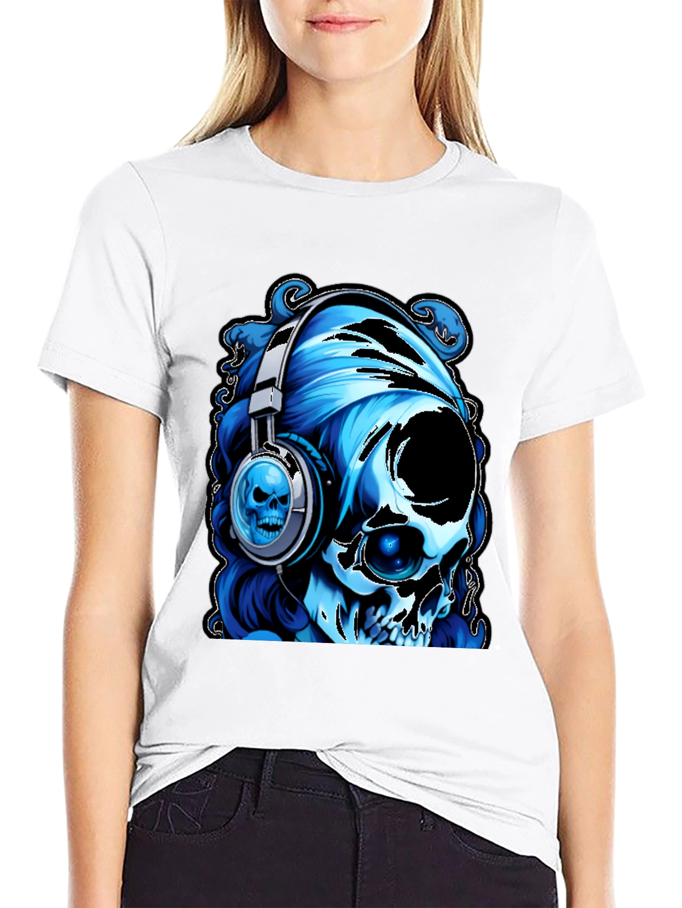 Skull with Headphones Graphic T-Shirt
