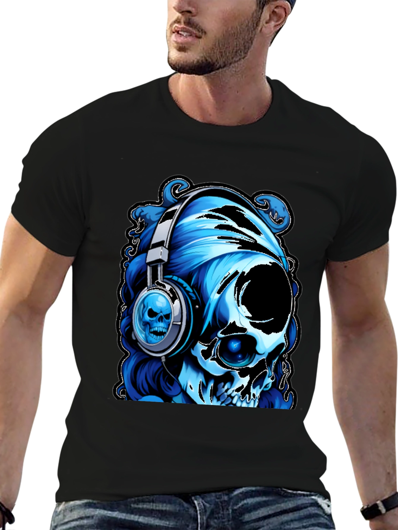 Skull with Headphones Graphic T-Shirt