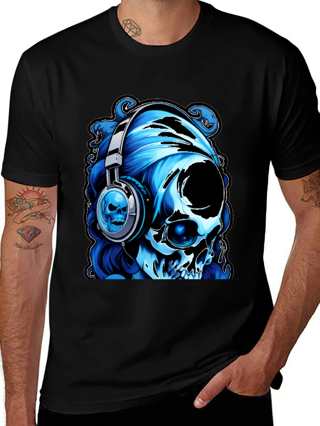 Skull with Headphones Graphic T-Shirt