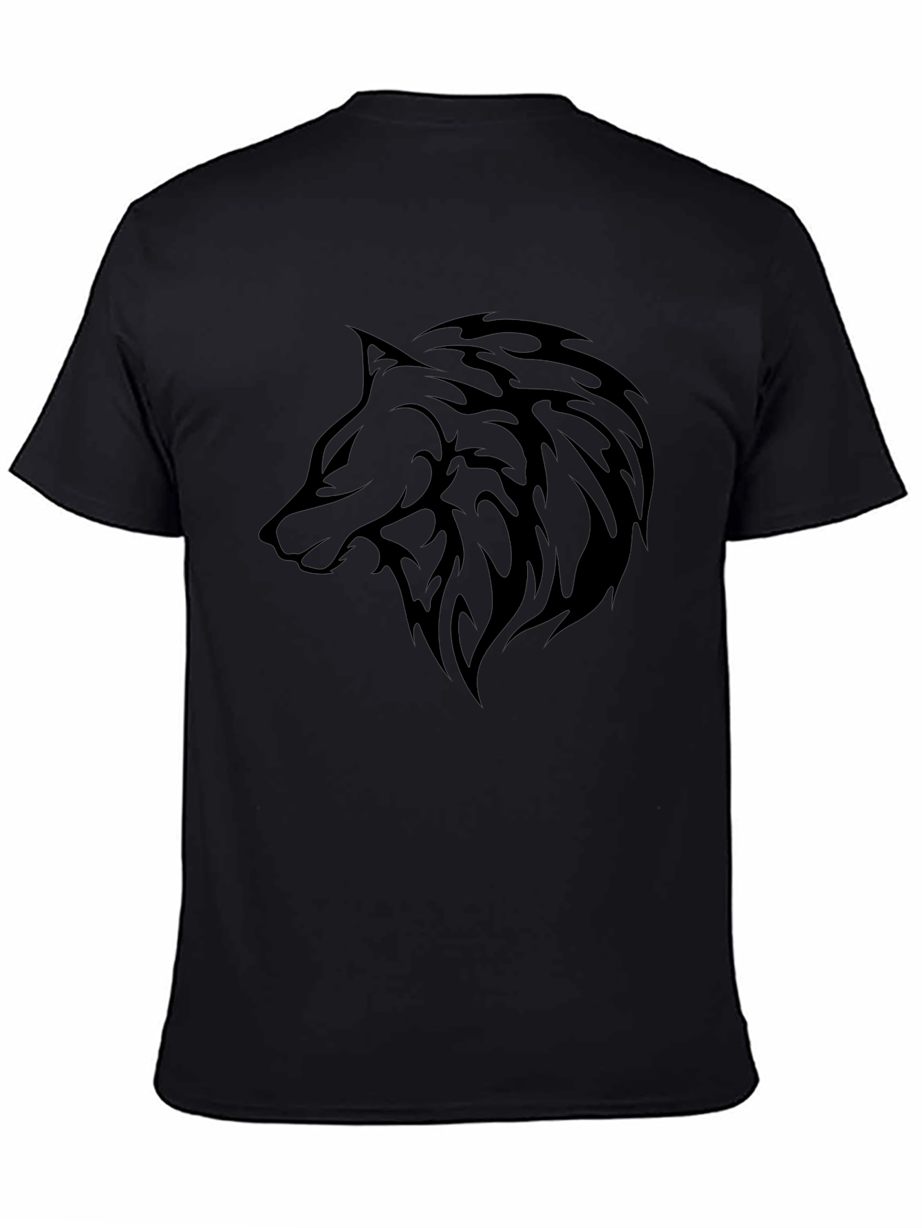 Mens Black T-Shirt with Wolf Graphic