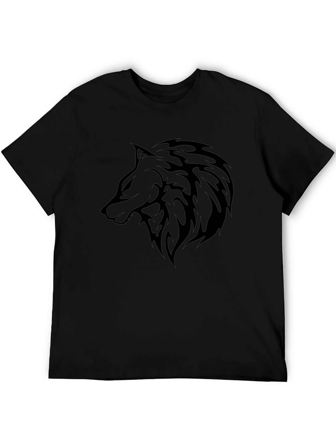 Mens Black T-Shirt with Wolf Graphic