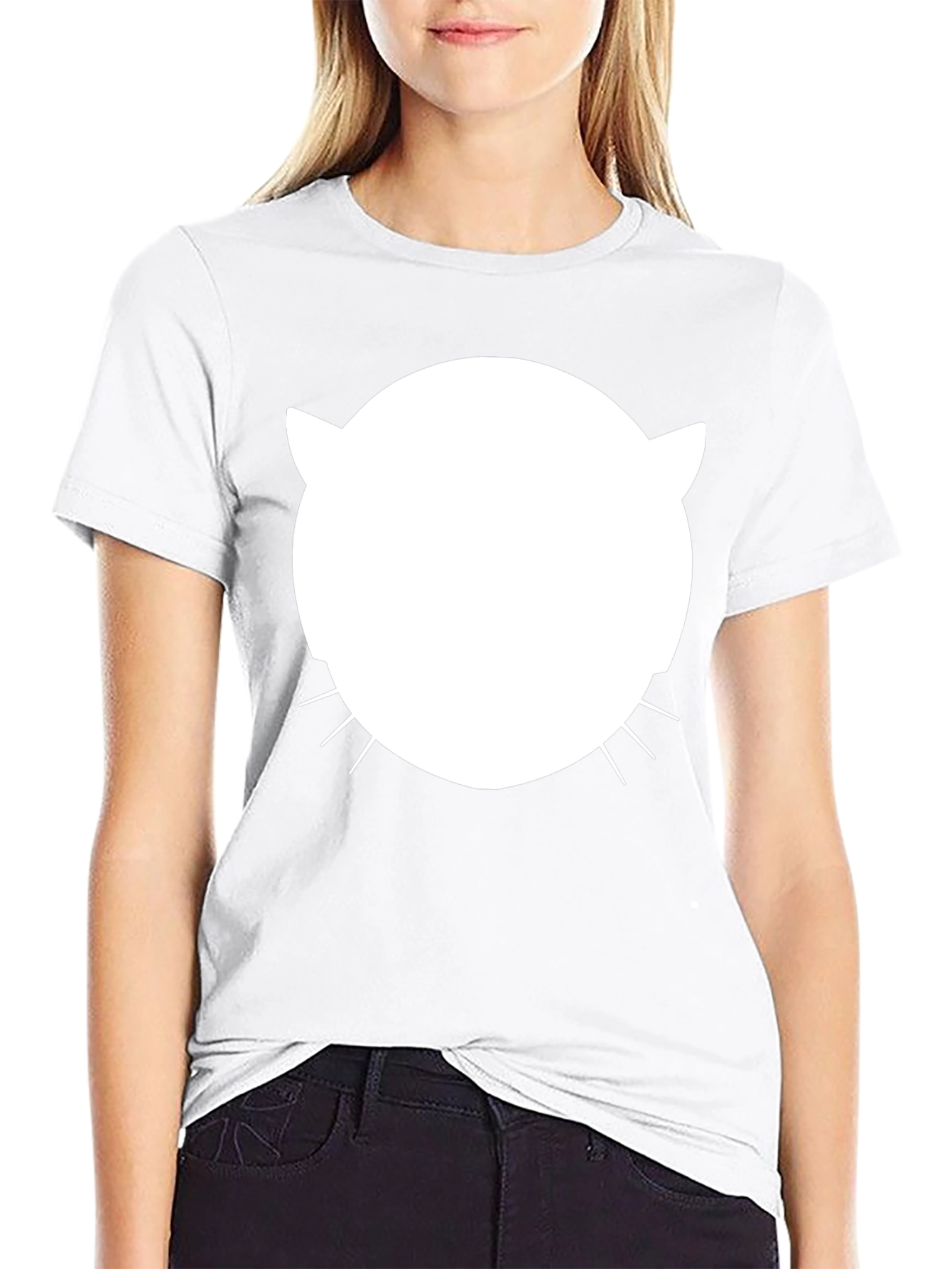 Cool Cat Face Graphic Tee - Black Cotton Blend