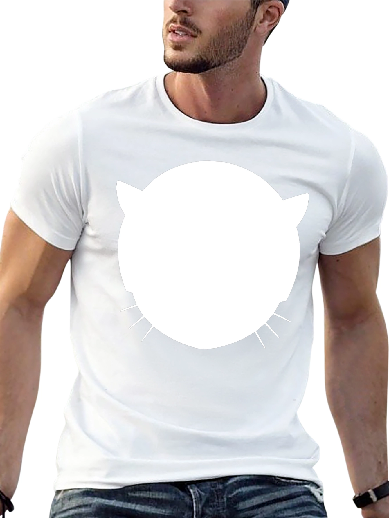 Cool Cat Face Graphic Tee - Black Cotton Blend