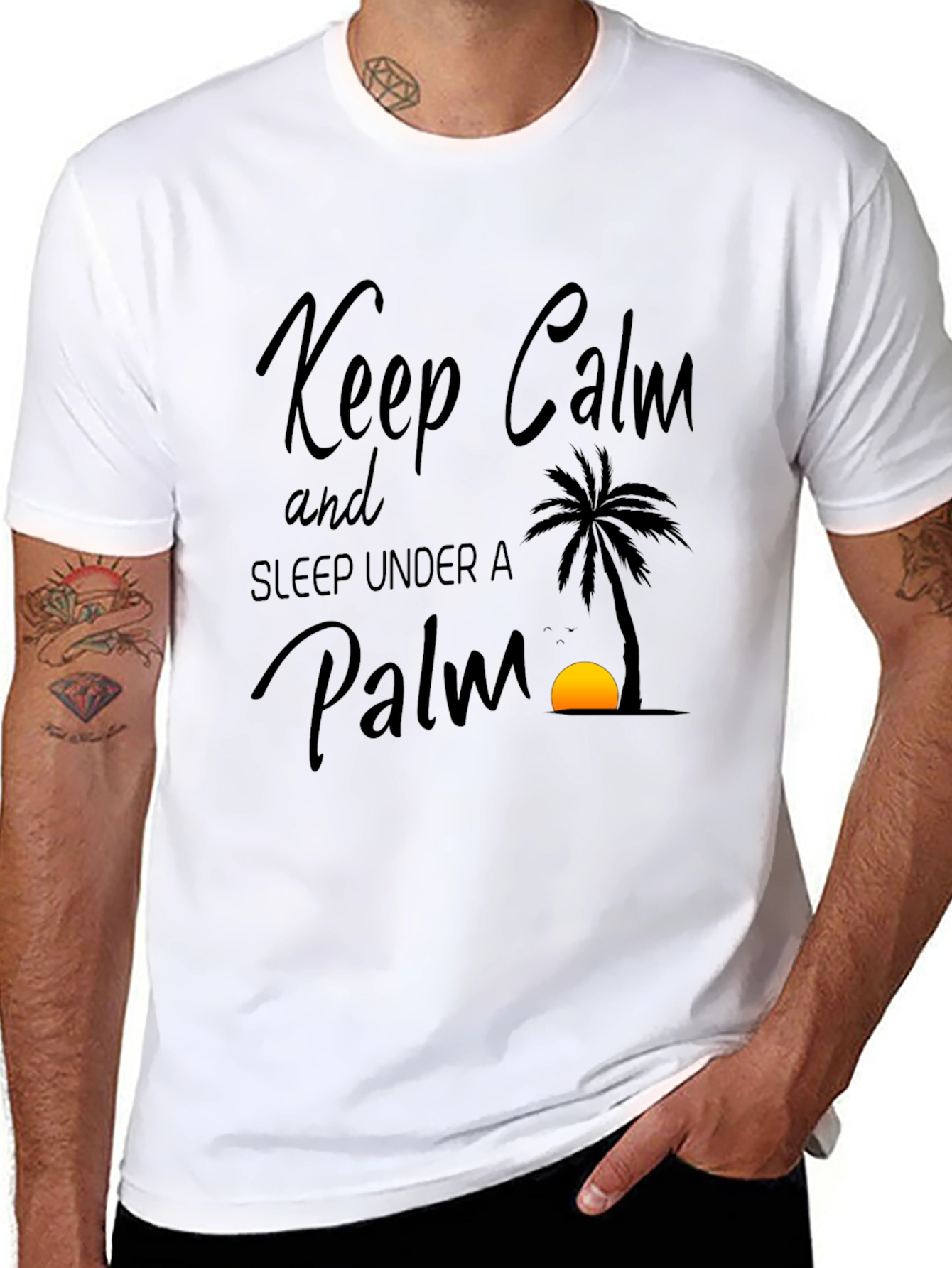 Keep Calm Palm Tree Black Graphic T-Shirt