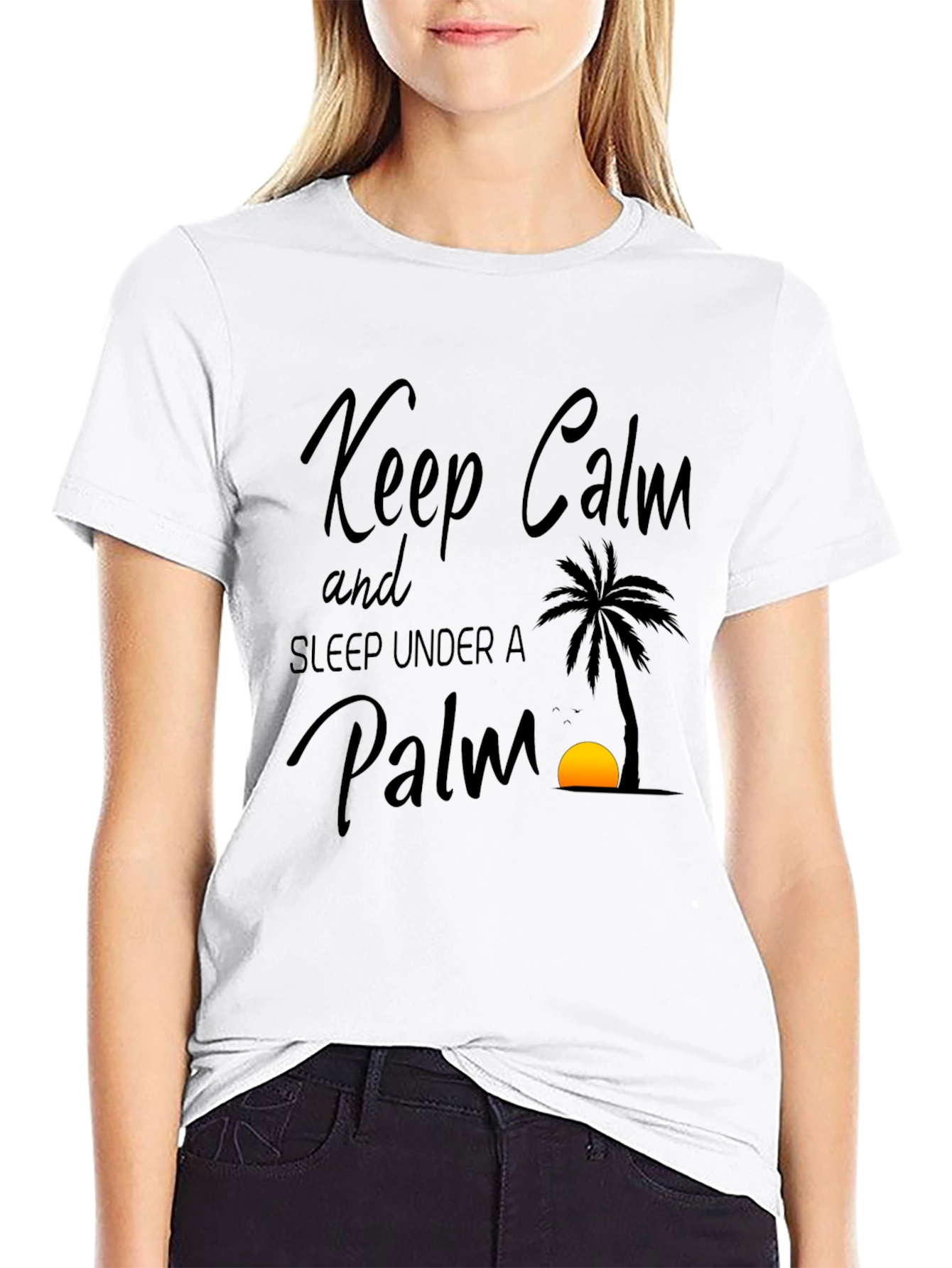 Keep Calm Palm Tree Black Graphic T-Shirt