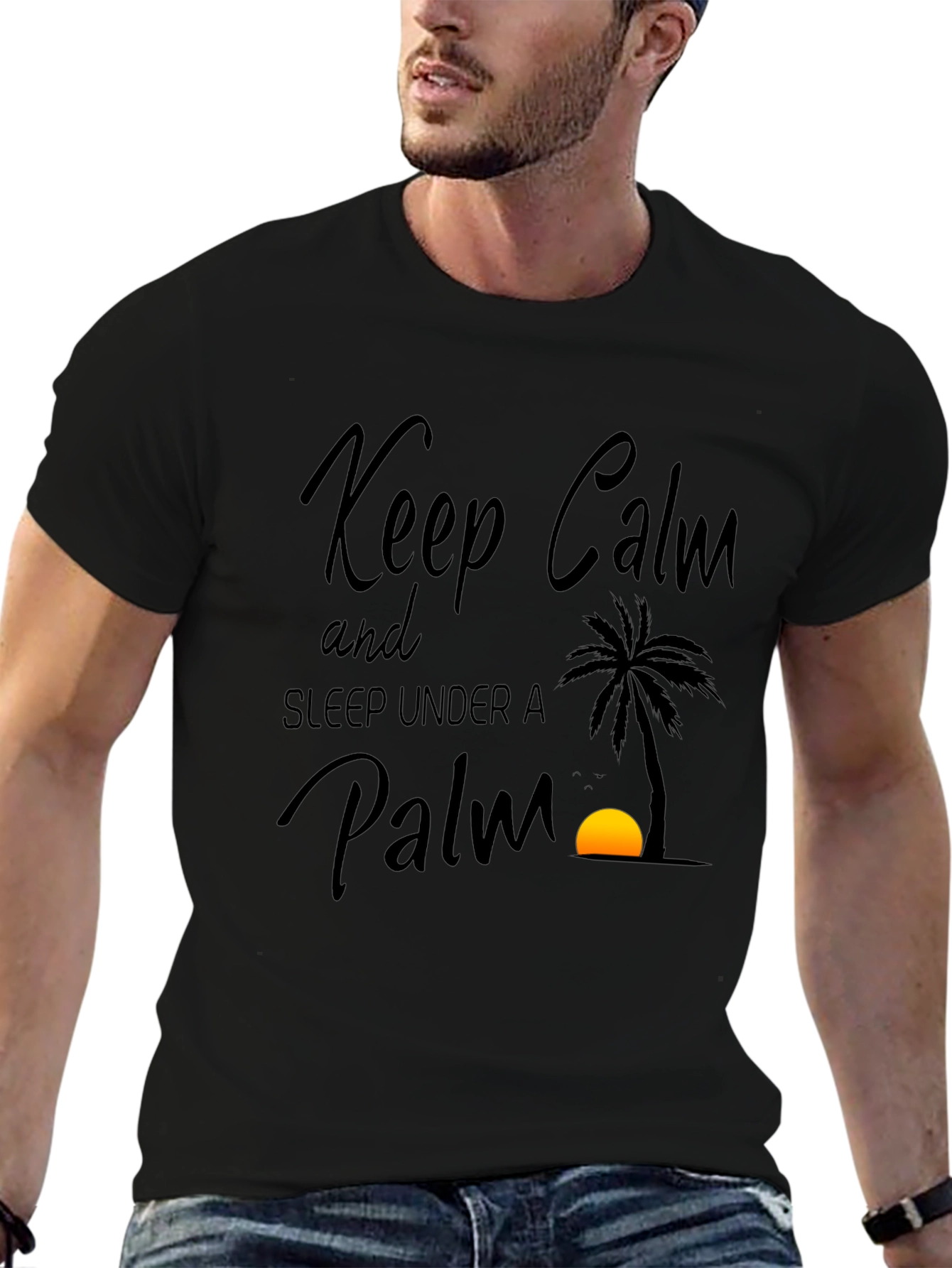 Keep Calm Palm Tree Black Graphic T-Shirt