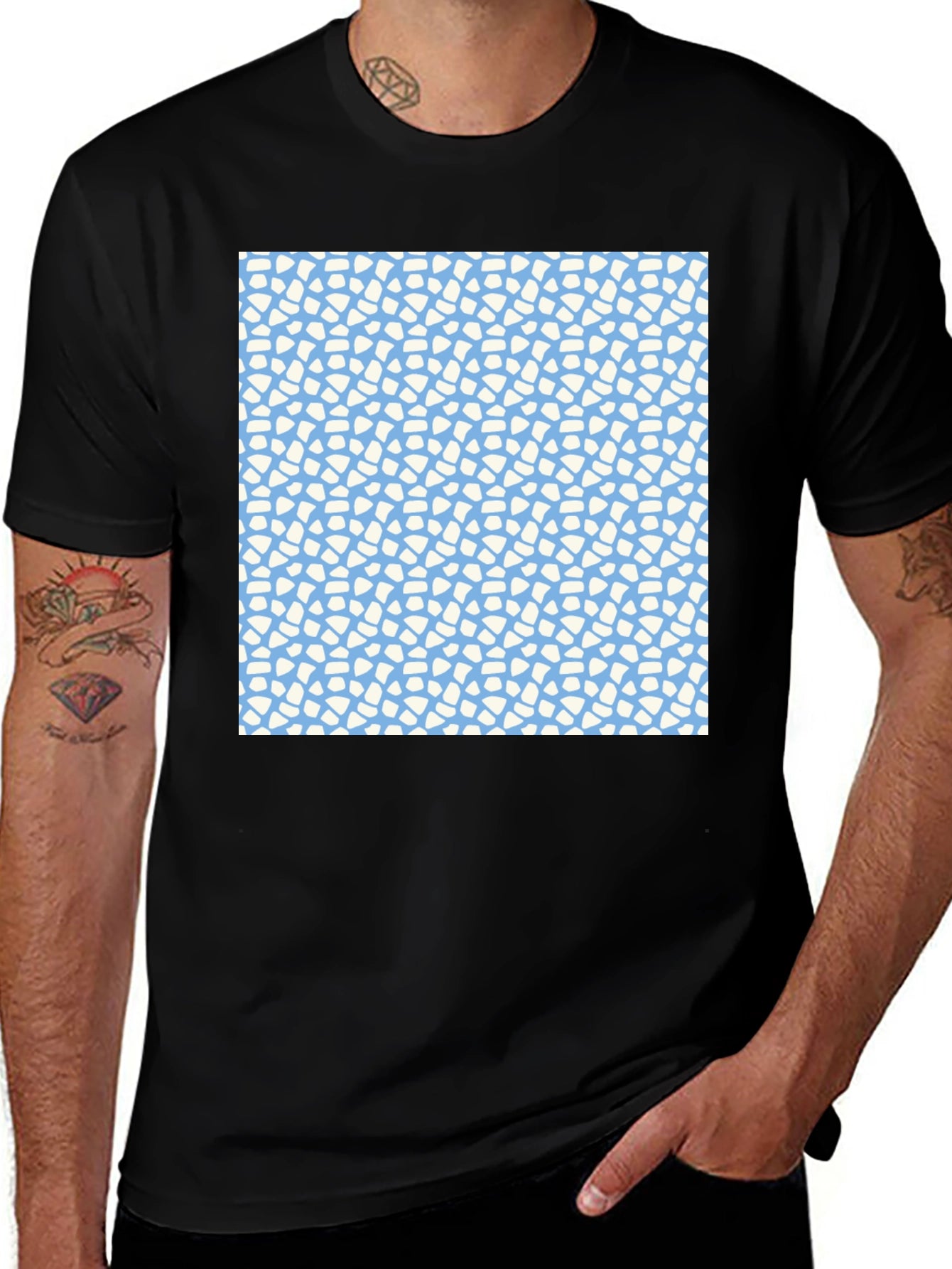 Abstract Pattern Tee - Light Blue and White