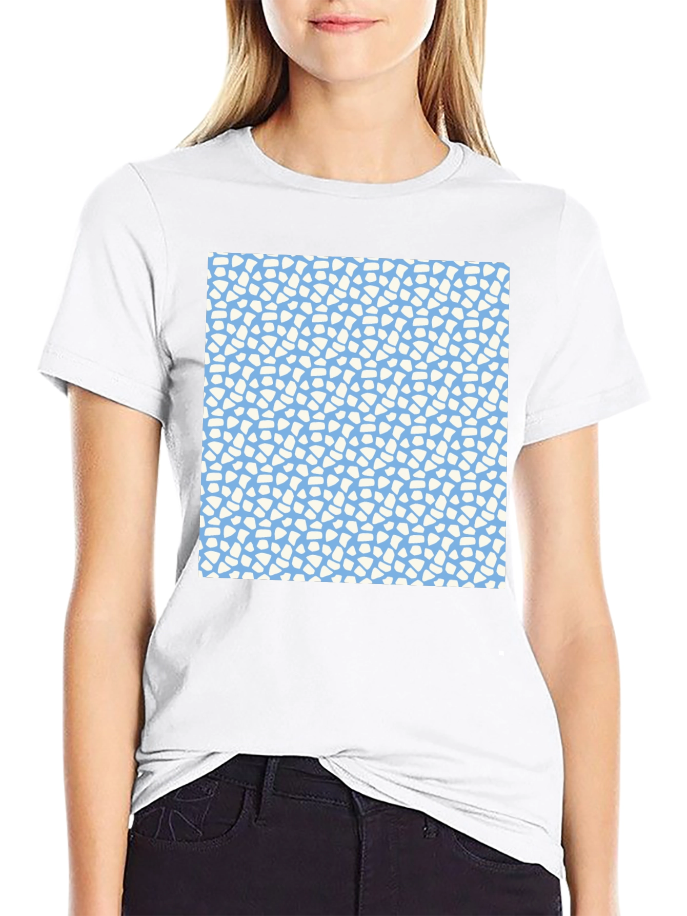 Abstract Pattern Tee - Light Blue and White